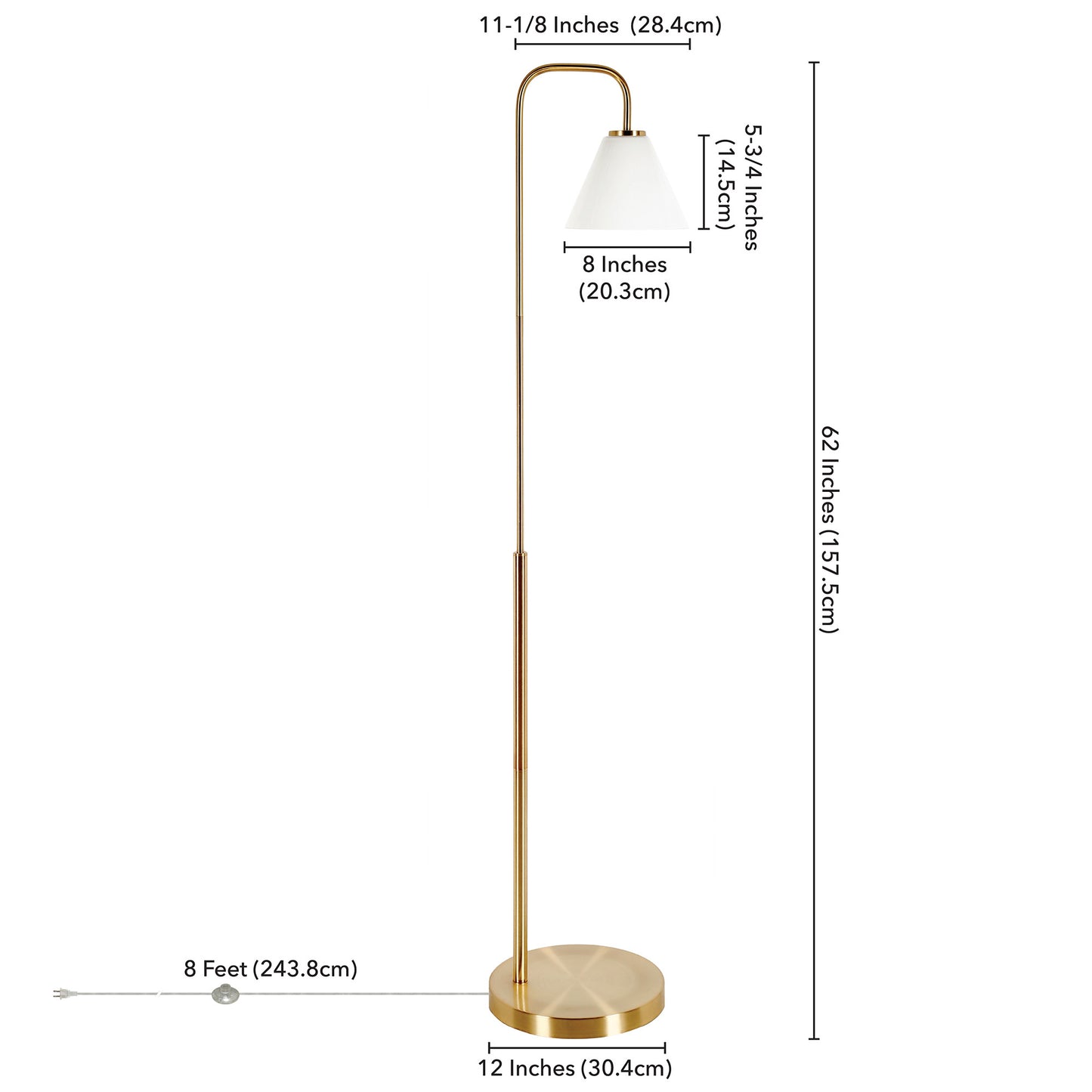 Brass Arched Floor Lamp With White Frosted Glass Cone Shade By Homeroots | Floor Lamps | Modishstore - 8