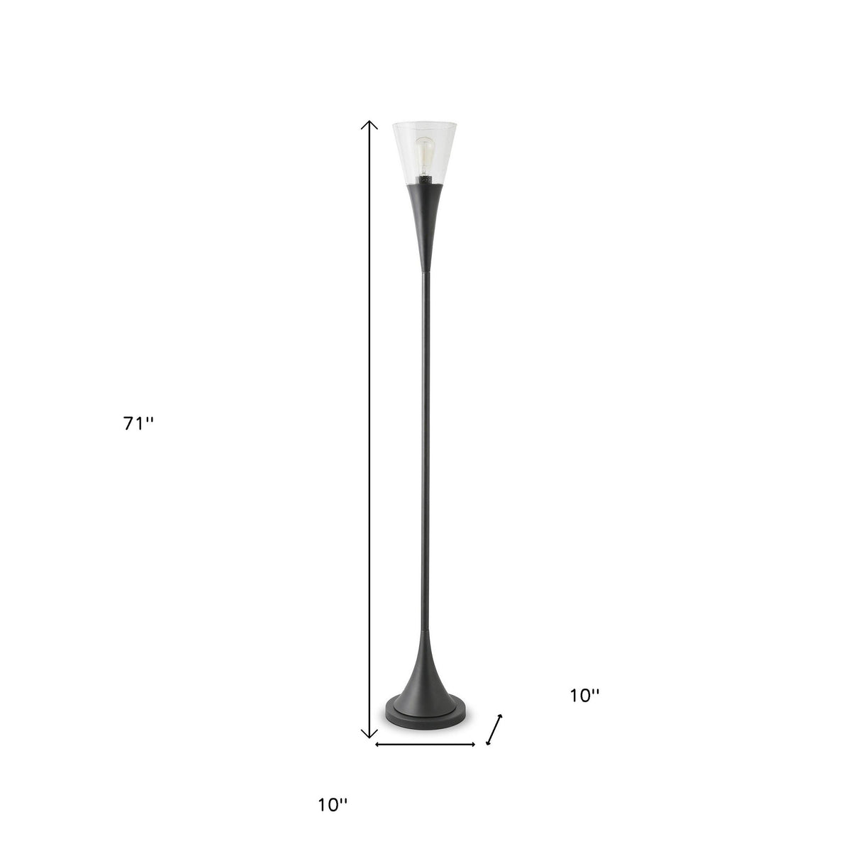 Black Torchiere Floor Lamp With Clear Seeded Glass Cone Shade By Homeroots | Floor Lamps | Modishstore - 7