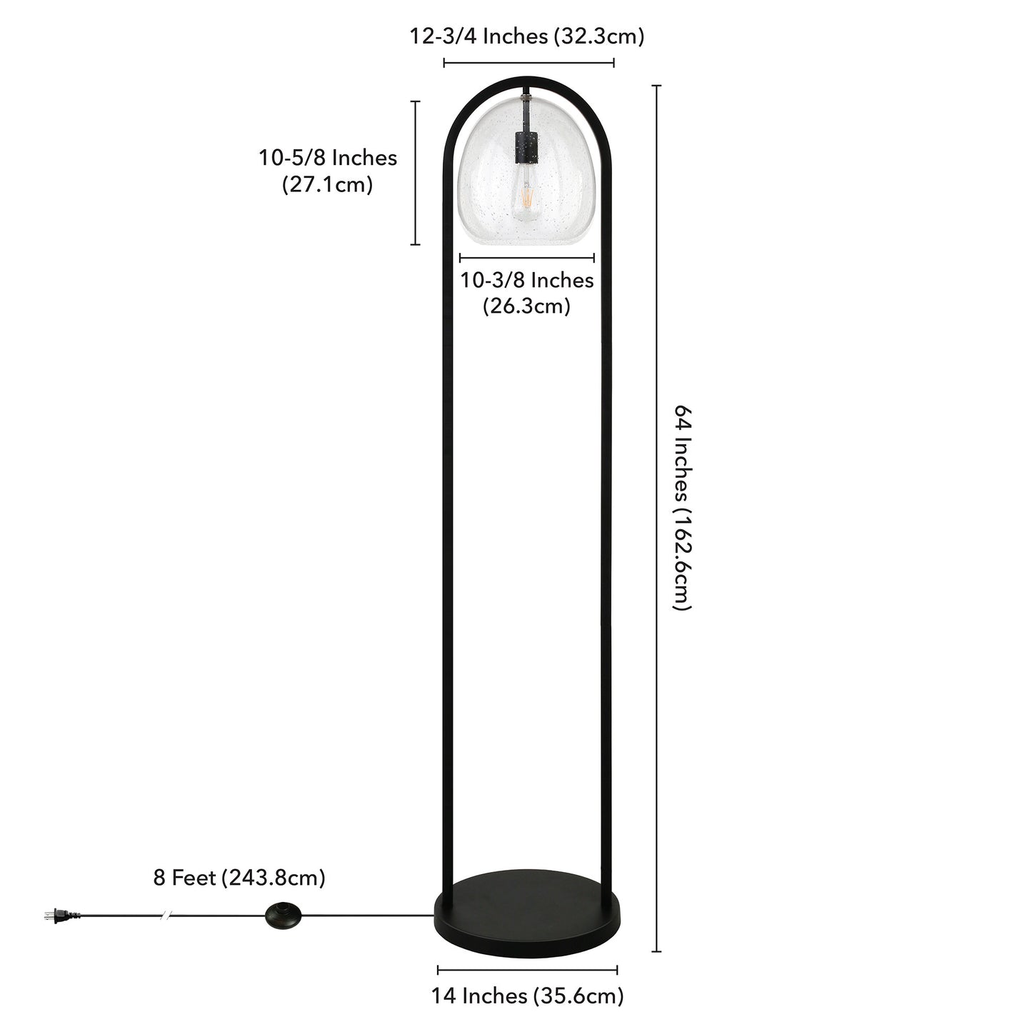 Black Column Floor Lamp With Clear Seeded Glass Globe Shade By Homeroots | Floor Lamps | Modishstore - 8