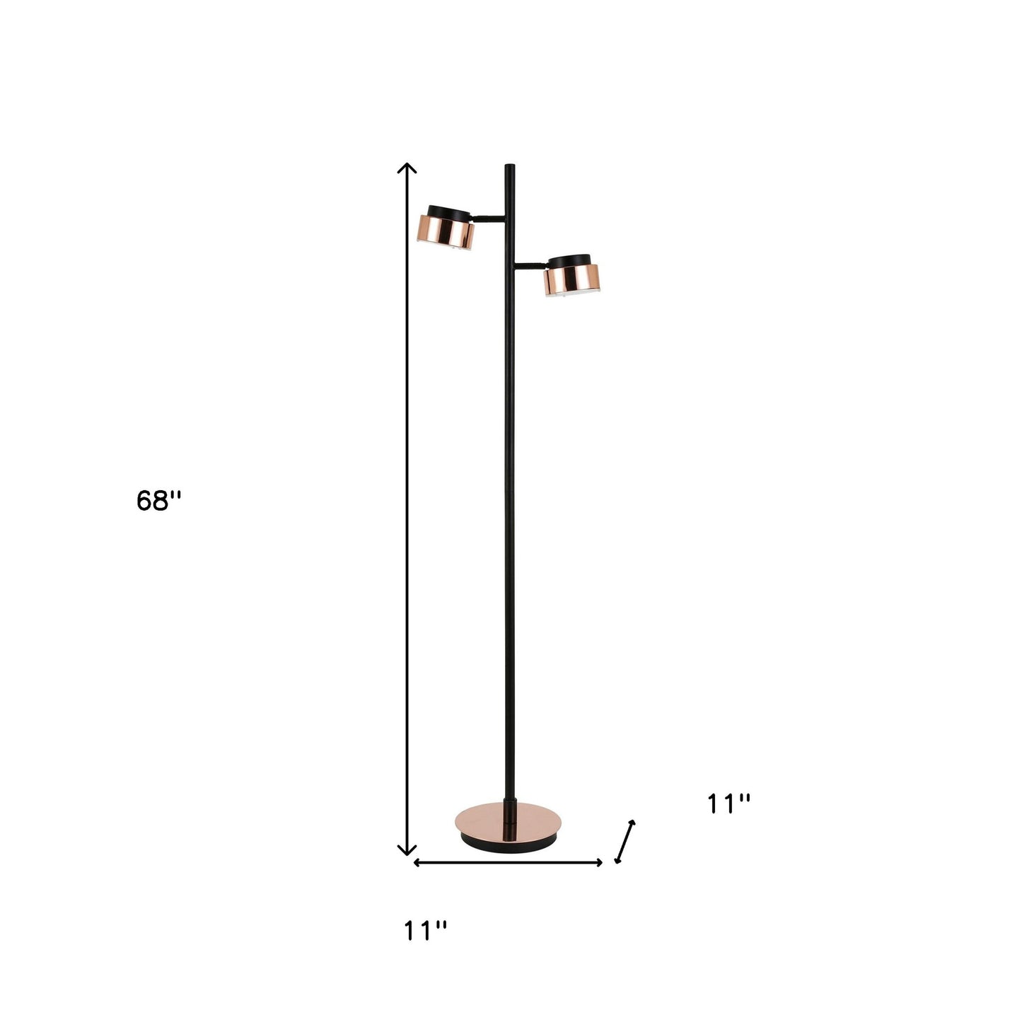 Black Two Light Tree Floor Lamp With Copper Bell Shade By Homeroots | Floor Lamps | Modishstore - 6