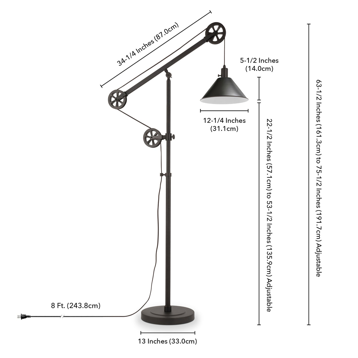 Black Reading Floor Lamp With Black Cone Shade By Homeroots | Floor Lamps | Modishstore - 7