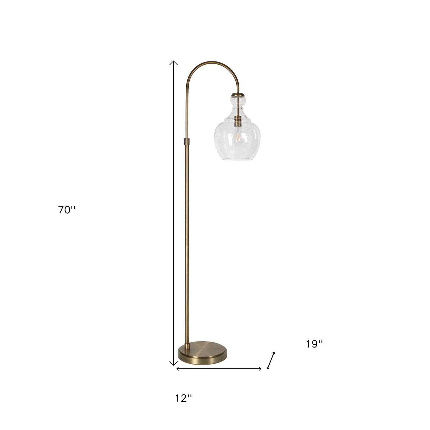 Brass Arched Floor Lamp With Clear Seeded Glass Dome Shade By Homeroots | Floor Lamps | Modishstore - 8