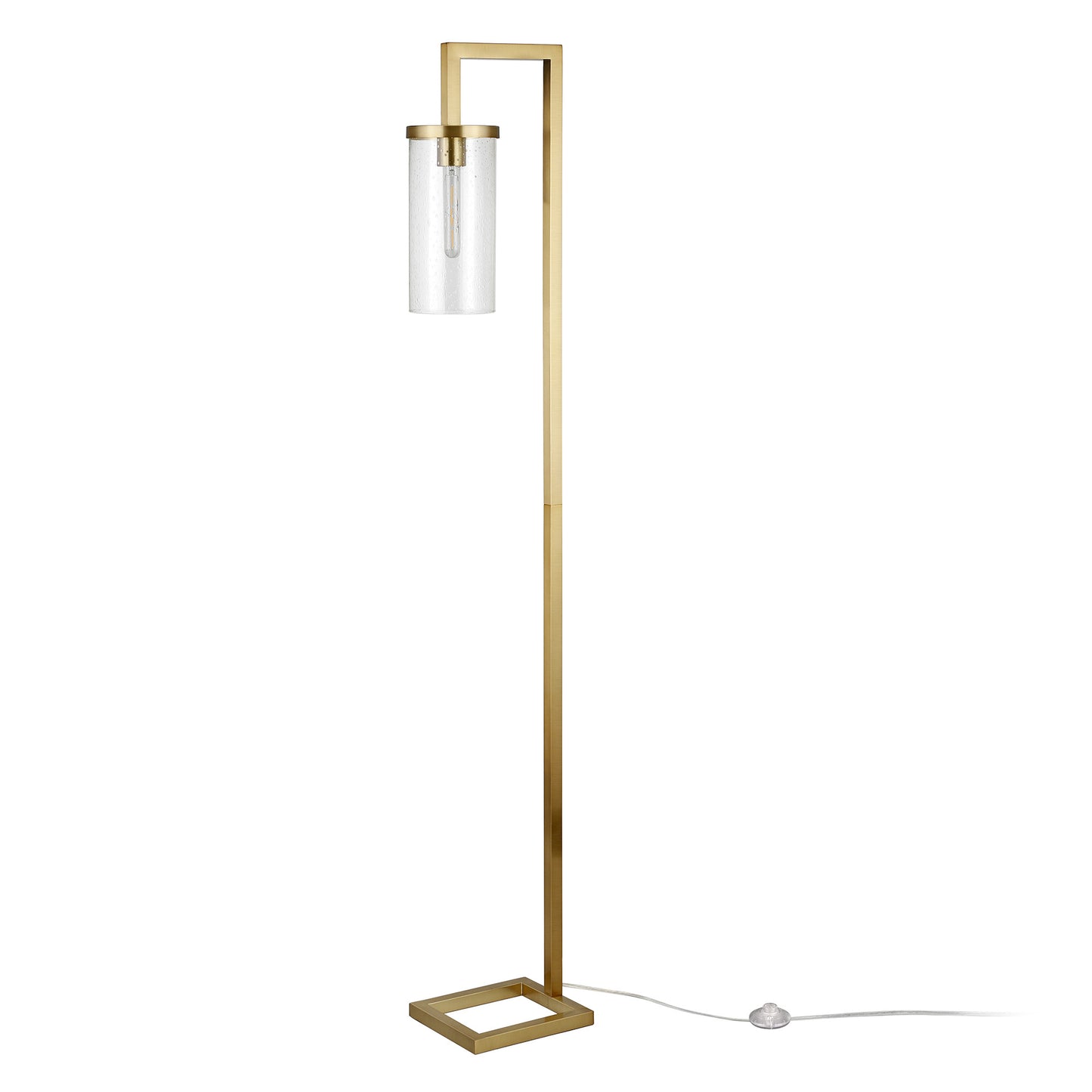 Brass Reading Floor Lamp With Clear Seeded Glass Drum Shade By Homeroots | Floor Lamps | Modishstore - 8