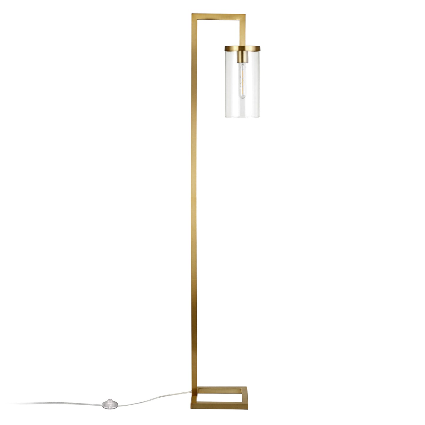 Brass Reading Floor Lamp With Clear Transparent Glass Drum Shade By Homeroots | Floor Lamps | Modishstore - 8