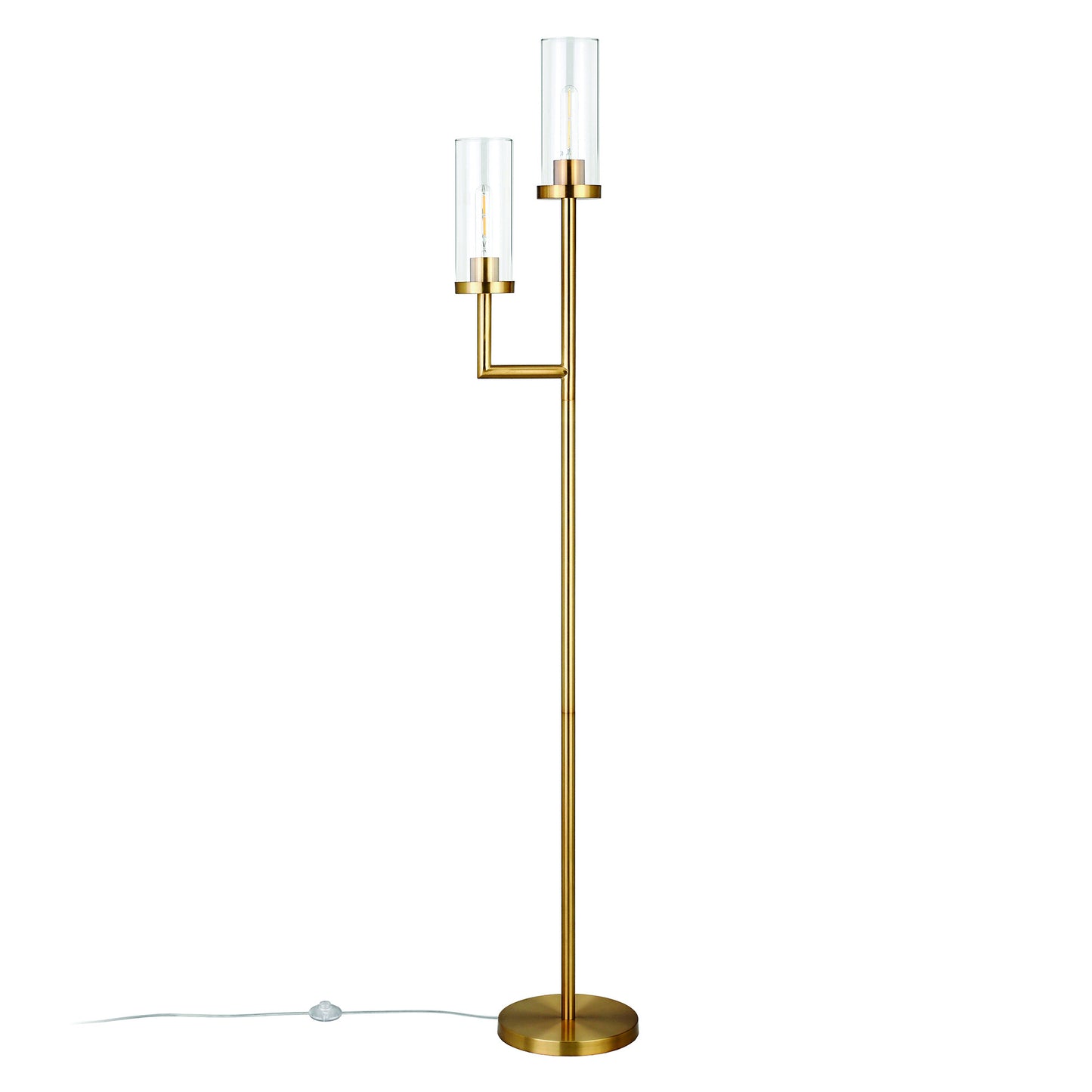 Brass Two Light Torchiere Floor Lamp With Clear Transparent Glass Drum Shade By Homeroots | Floor Lamps | Modishstore - 8