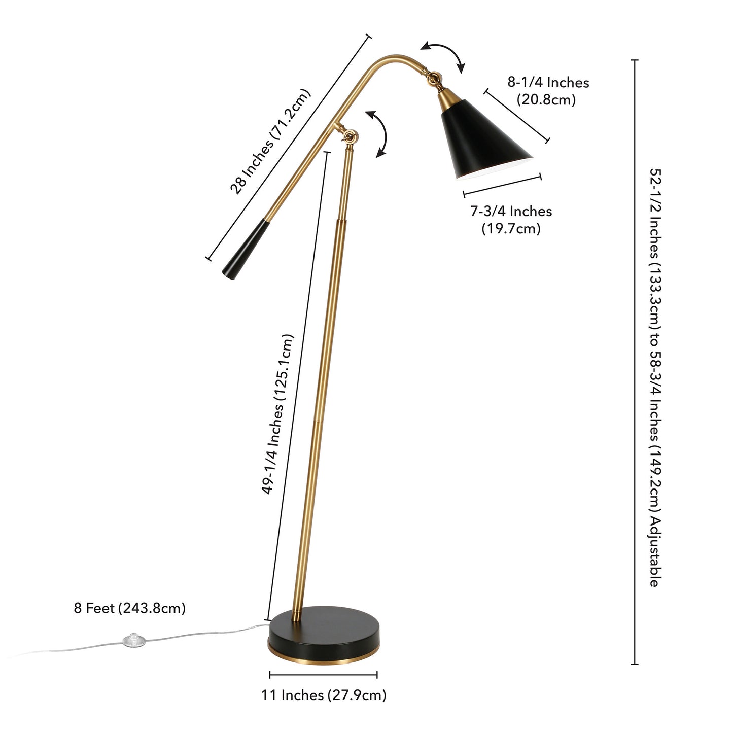 Black Swing Arm Floor Lamp With Black Cone Shade By Homeroots | Floor Lamps | Modishstore - 8