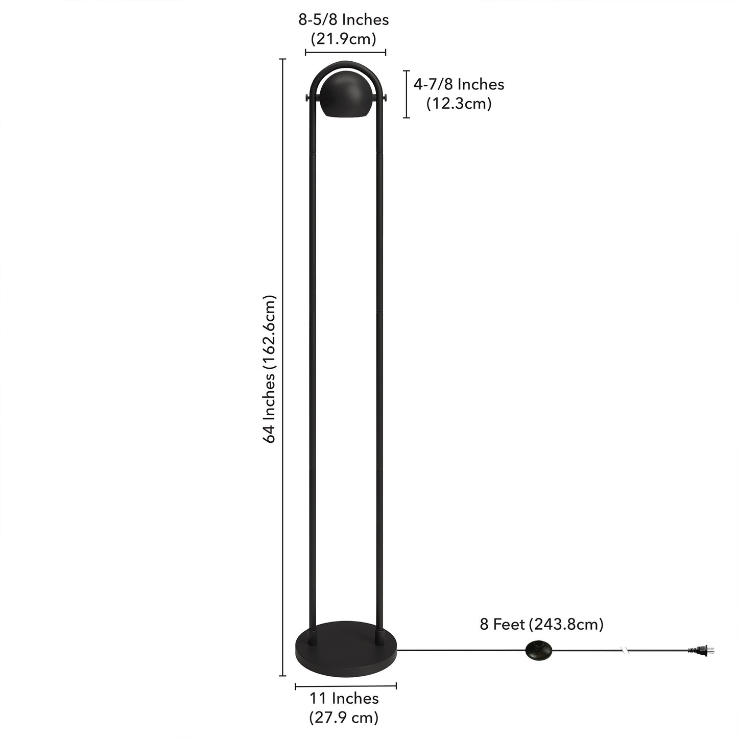 Black Column Floor Lamp With Black Globe Shade By Homeroots | Floor Lamps | Modishstore - 8