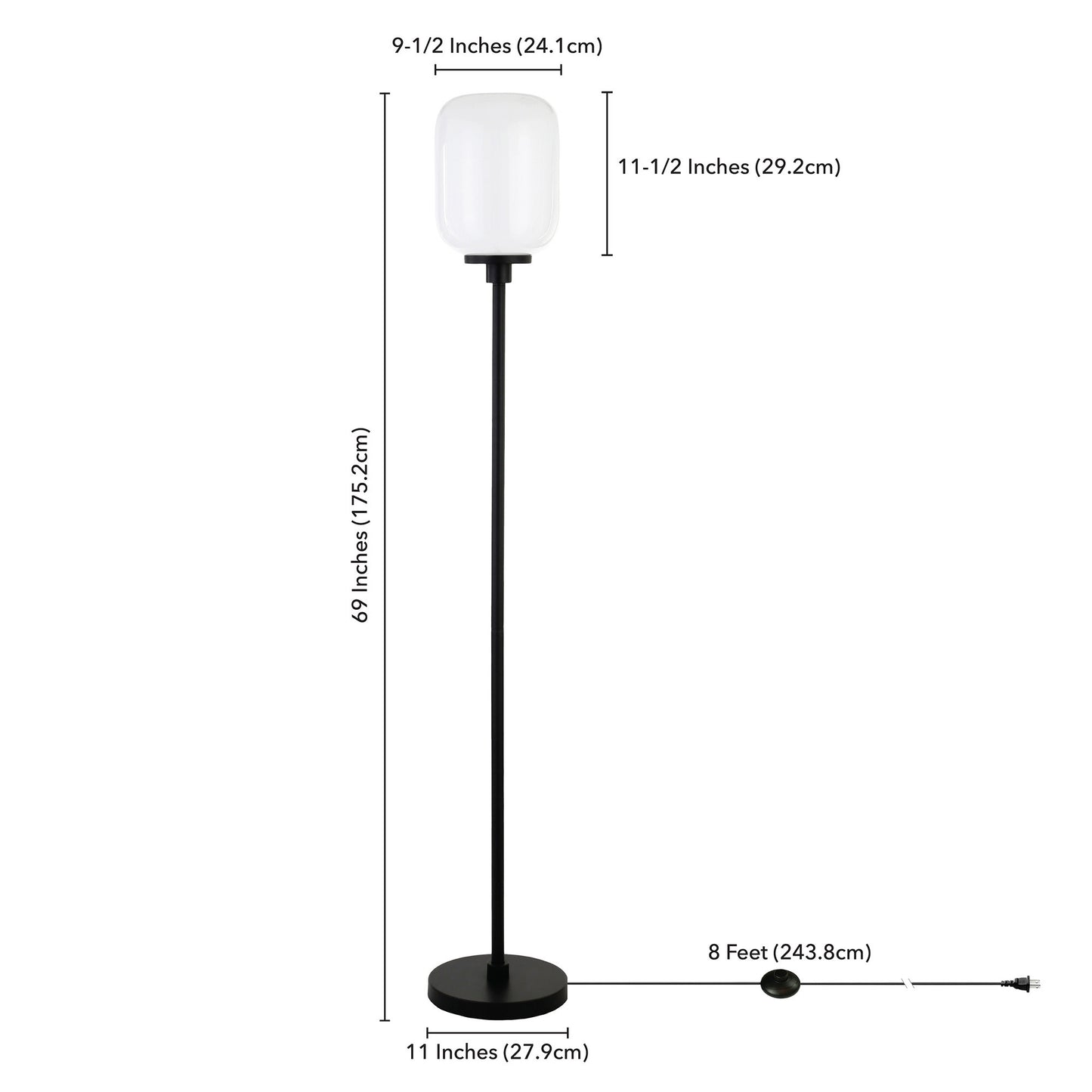 Black Novelty Floor Lamp With White Frosted Glass Globe Shade By Homeroots | Floor Lamps | Modishstore - 8