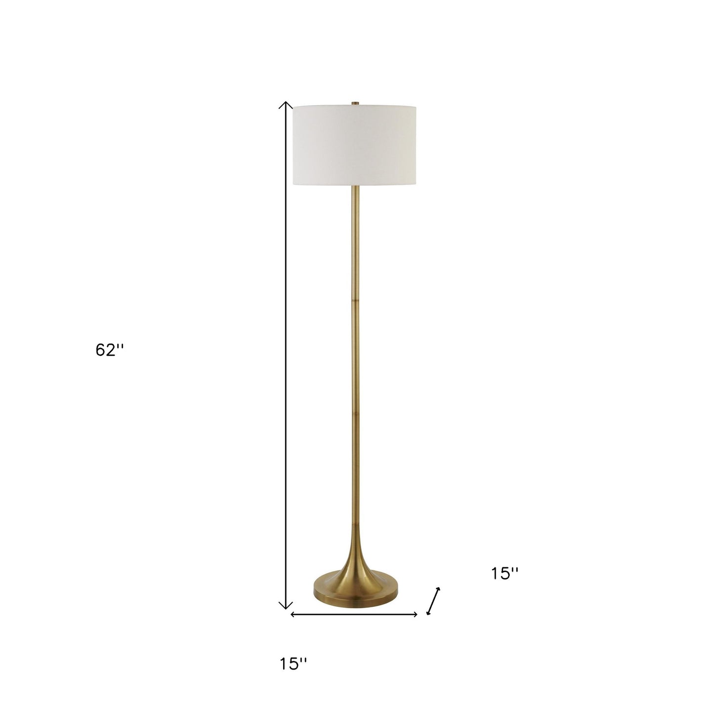 Brass Floor Lamp With White Fabric Drum Shade By Homeroots | Floor Lamps | Modishstore - 8