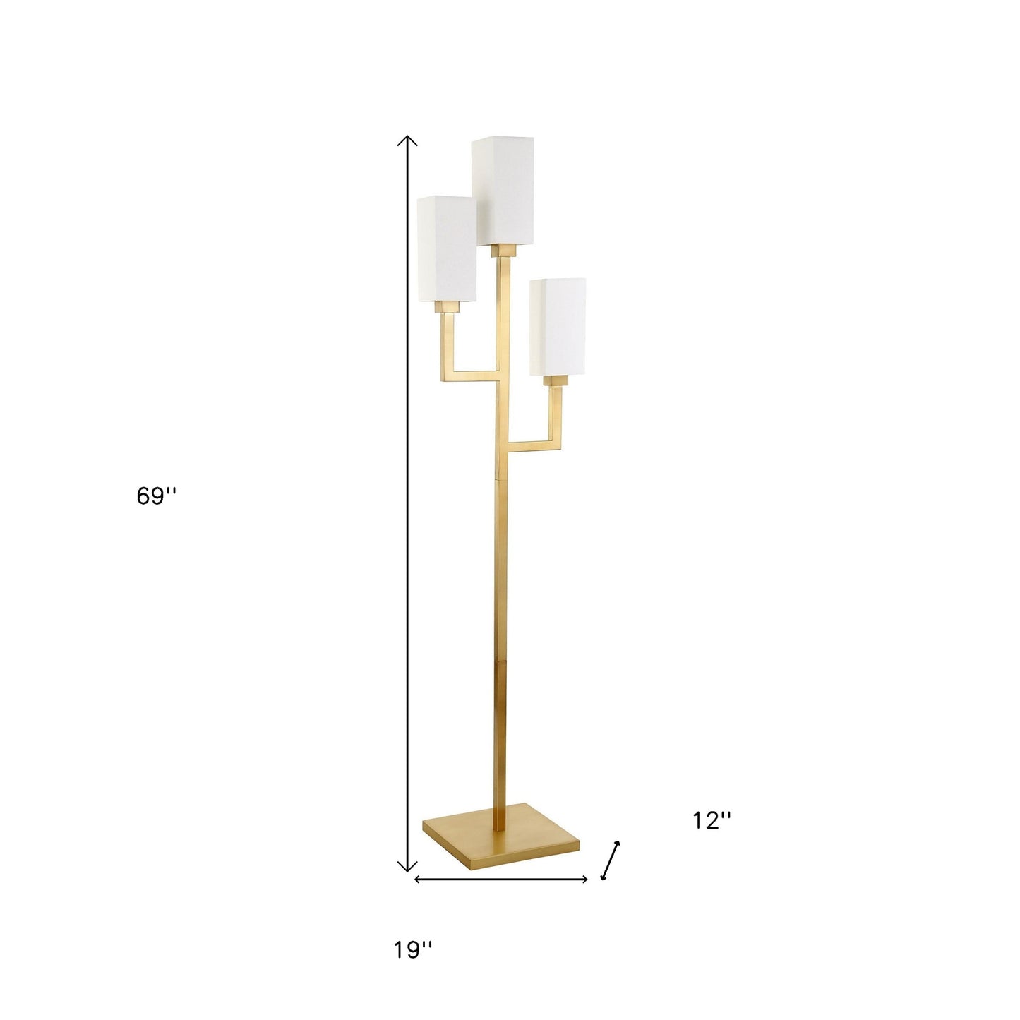 Brass Three Light Torchiere Floor Lamp With White Frosted Glass Rectangular Shade By Homeroots | Floor Lamps | Modishstore - 8