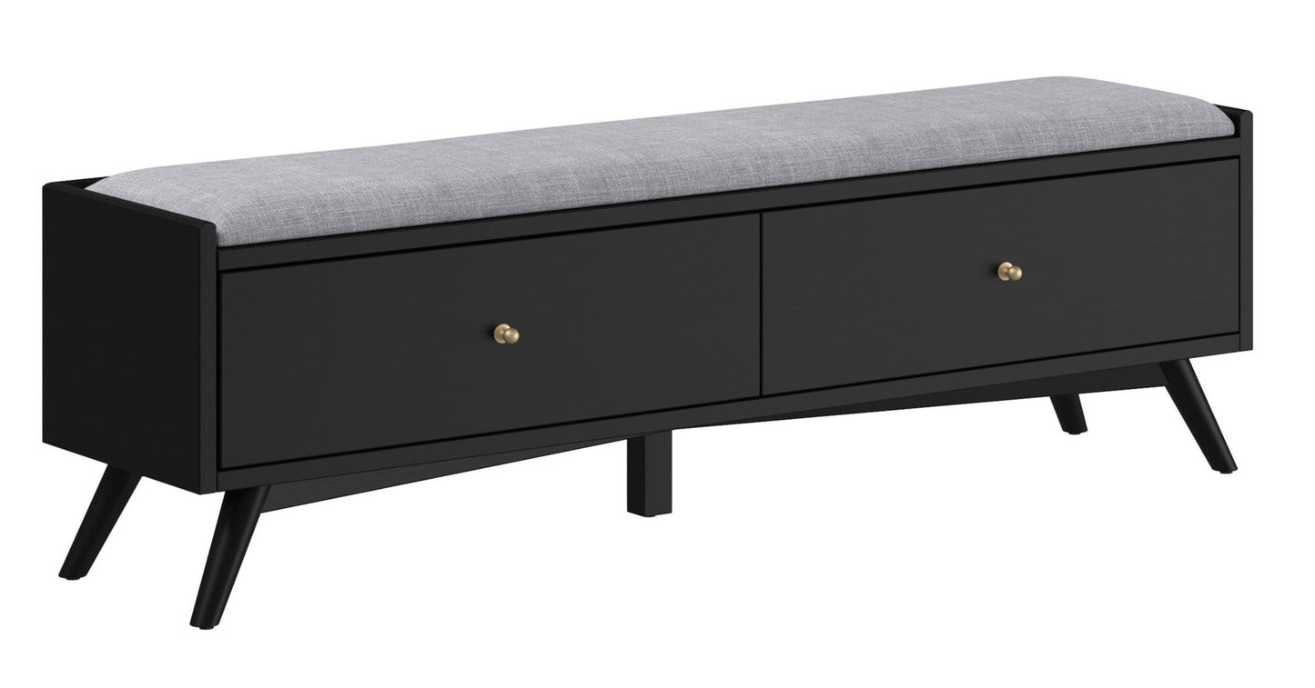 Gray and Black Fabric Upholstered Storage Bench with Drawers By Homeroots | Benches | Modishstore - 8