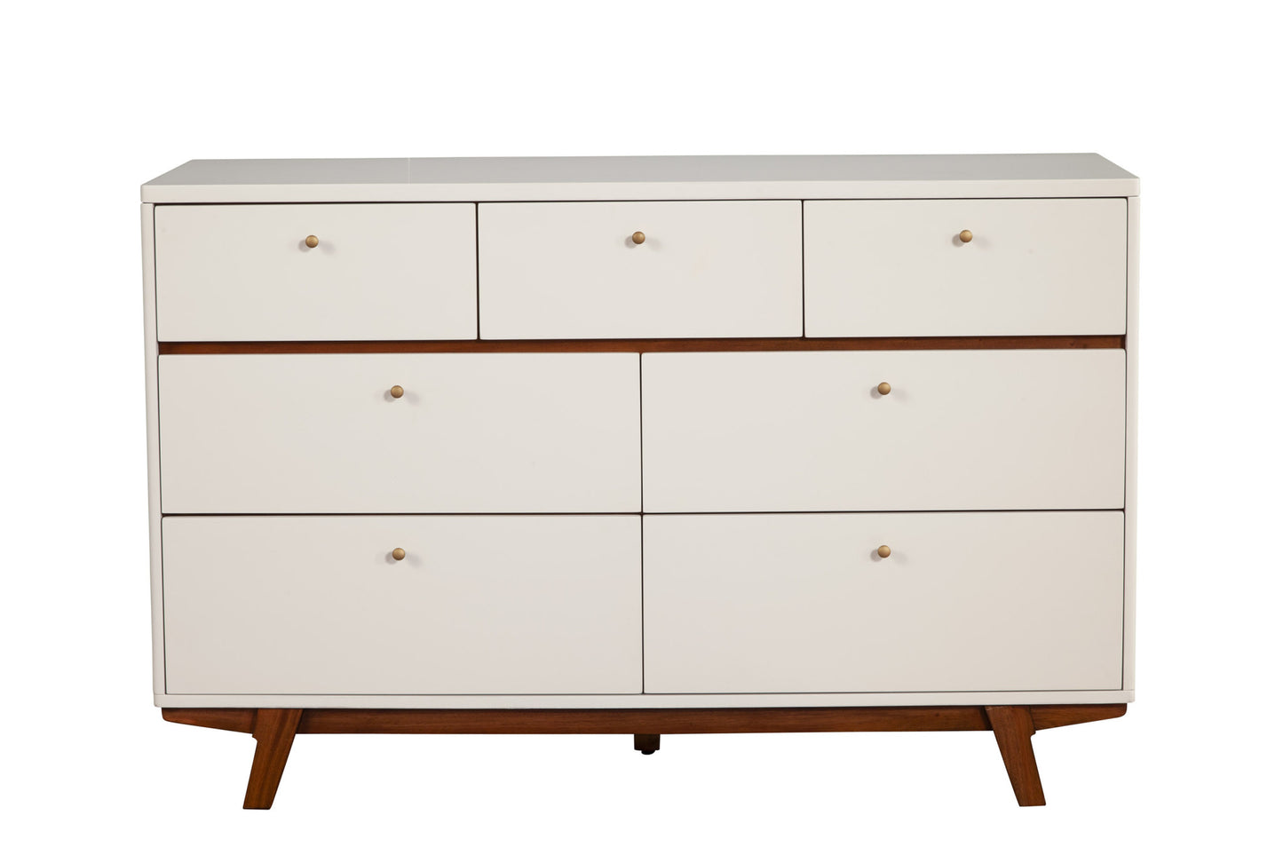Brown and White Solid Wood Seven Drawer Double Dresser By Homeroots | Dressers | Modishstore - 5