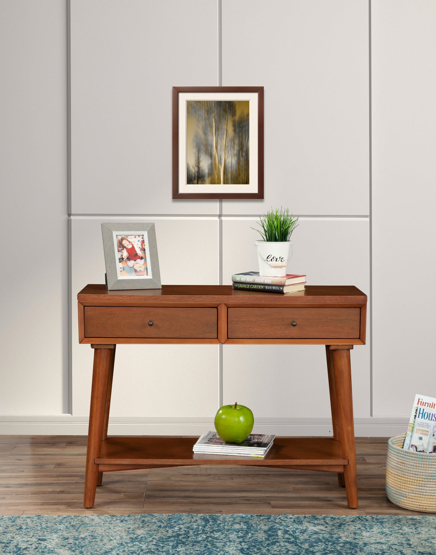 Brown Floor Shelf Console Table With Shelves And Drawers By Homeroots | Console Tables | Modishstore - 8