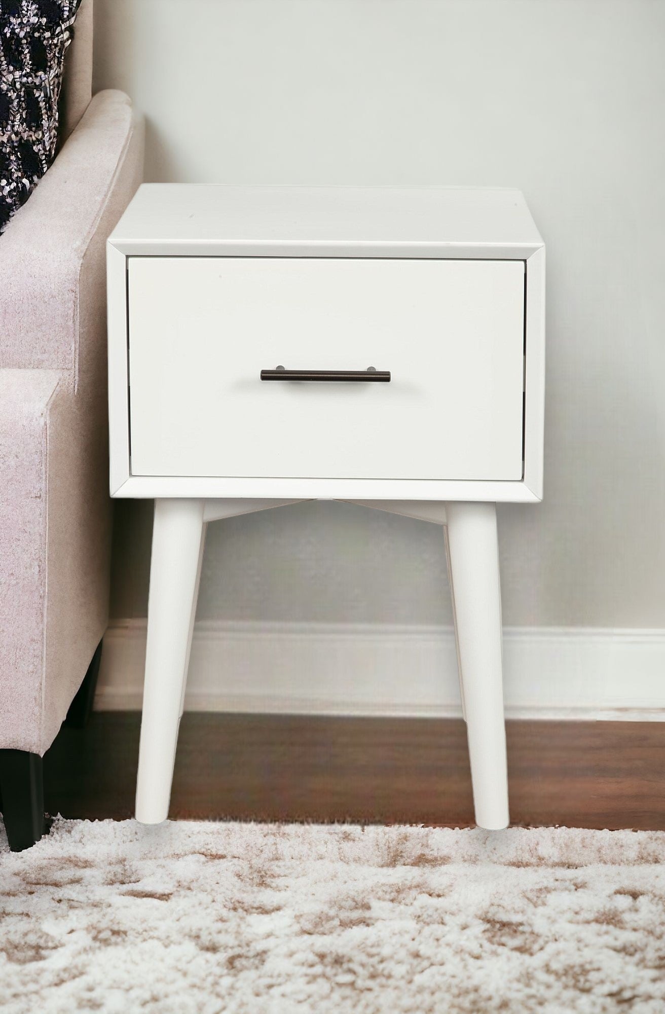 White Wood End Table With Drawer By Homeroots | End Tables | Modishstore - 4