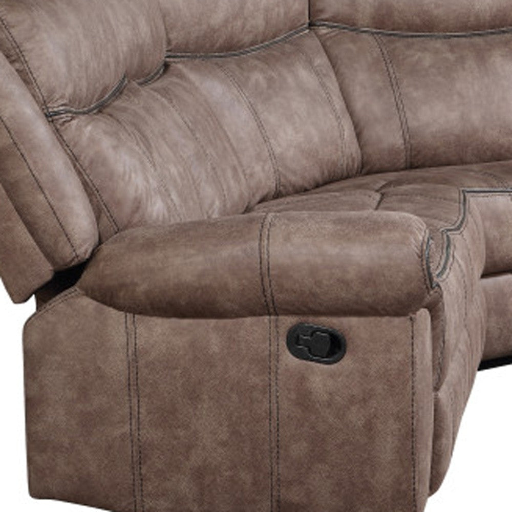 Chocolate Velvet Reclining L Shaped Six Piece Corner Sectional With Console By Homeroots | Outdoor Sofas, Loveseats & Sectionals | Modishstore - 5