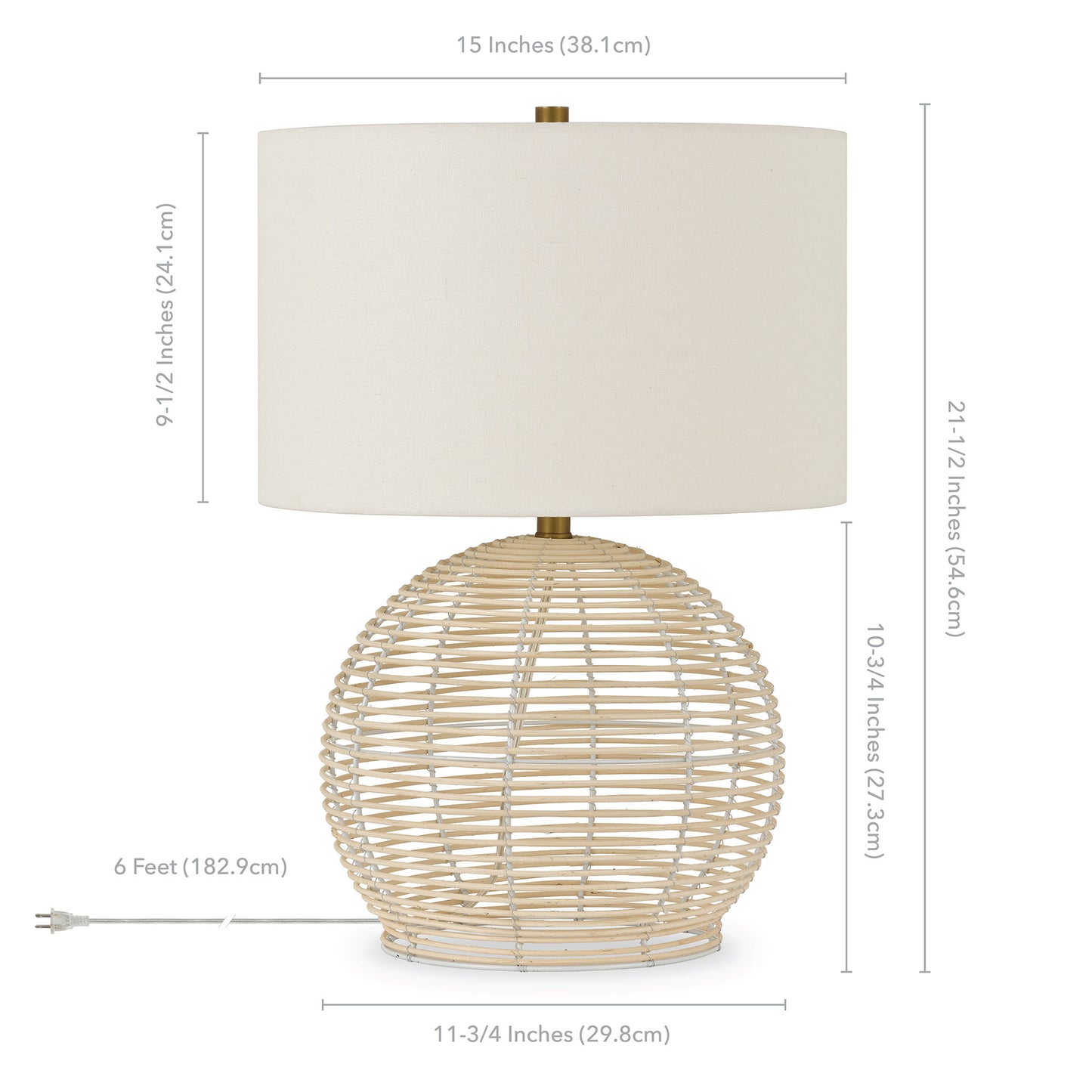 Natural Rattan Table Lamp With White Drum Shade By Homeroots | Table Lamps | Modishstore - 8