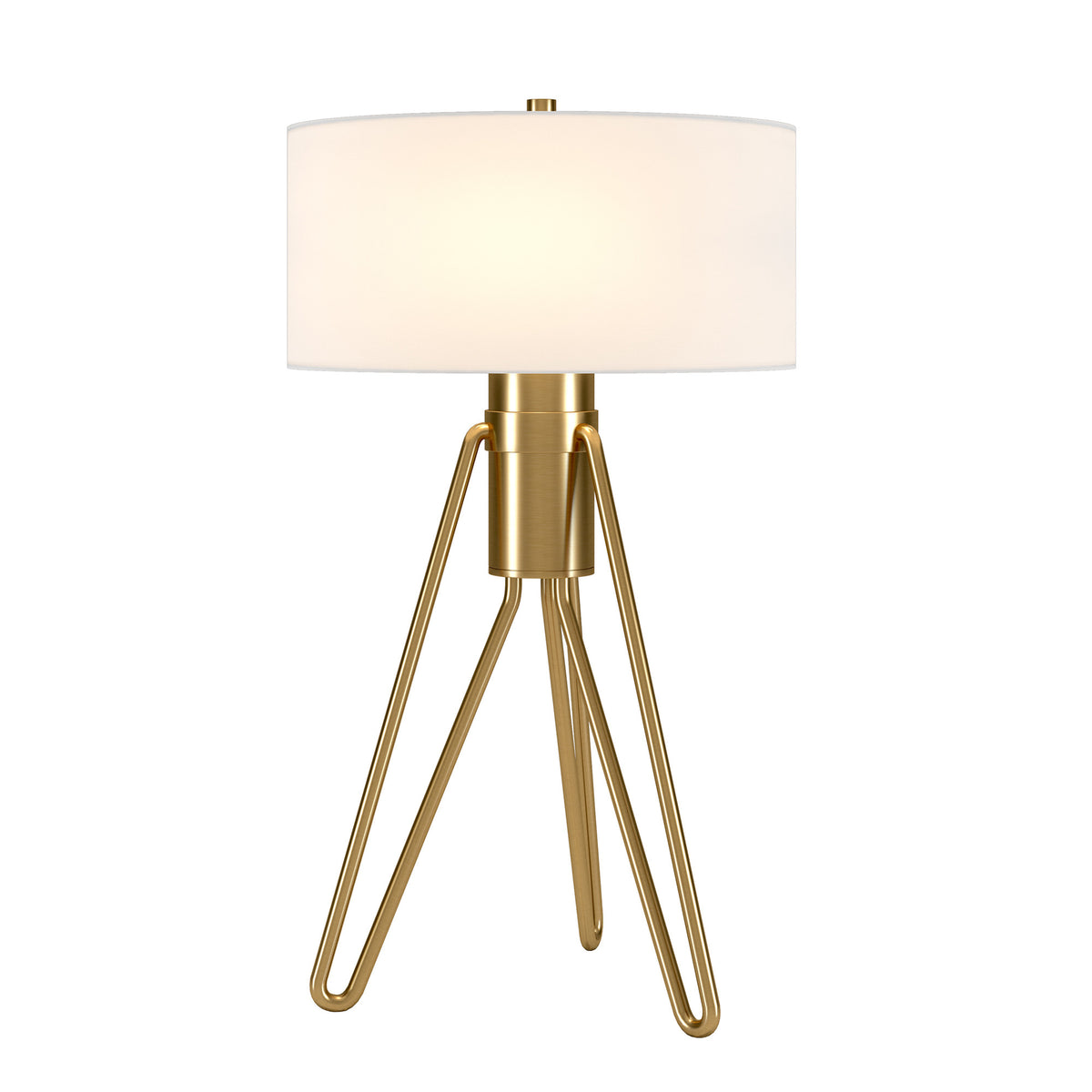 Brass Metal Two Light Tripod Table Lamp With White Drum Shade By Homeroots | Table Lamps | Modishstore - 8