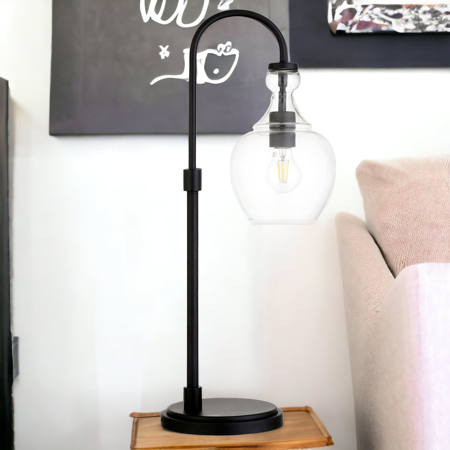Brass Metal Arched Table Lamp With Clear Seeded Glass Dome Shade By Homeroots | Table Lamps | Modishstore - 7