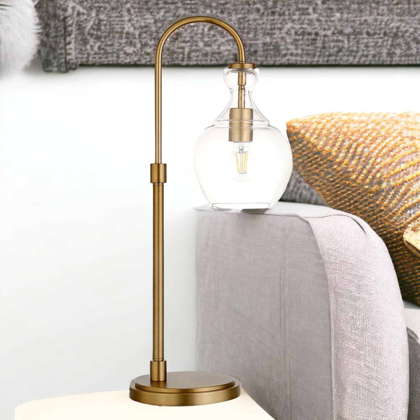 Black Metal Arched Table Lamp With Clear Dome Shade By Homeroots | Table Lamps | Modishstore - 8