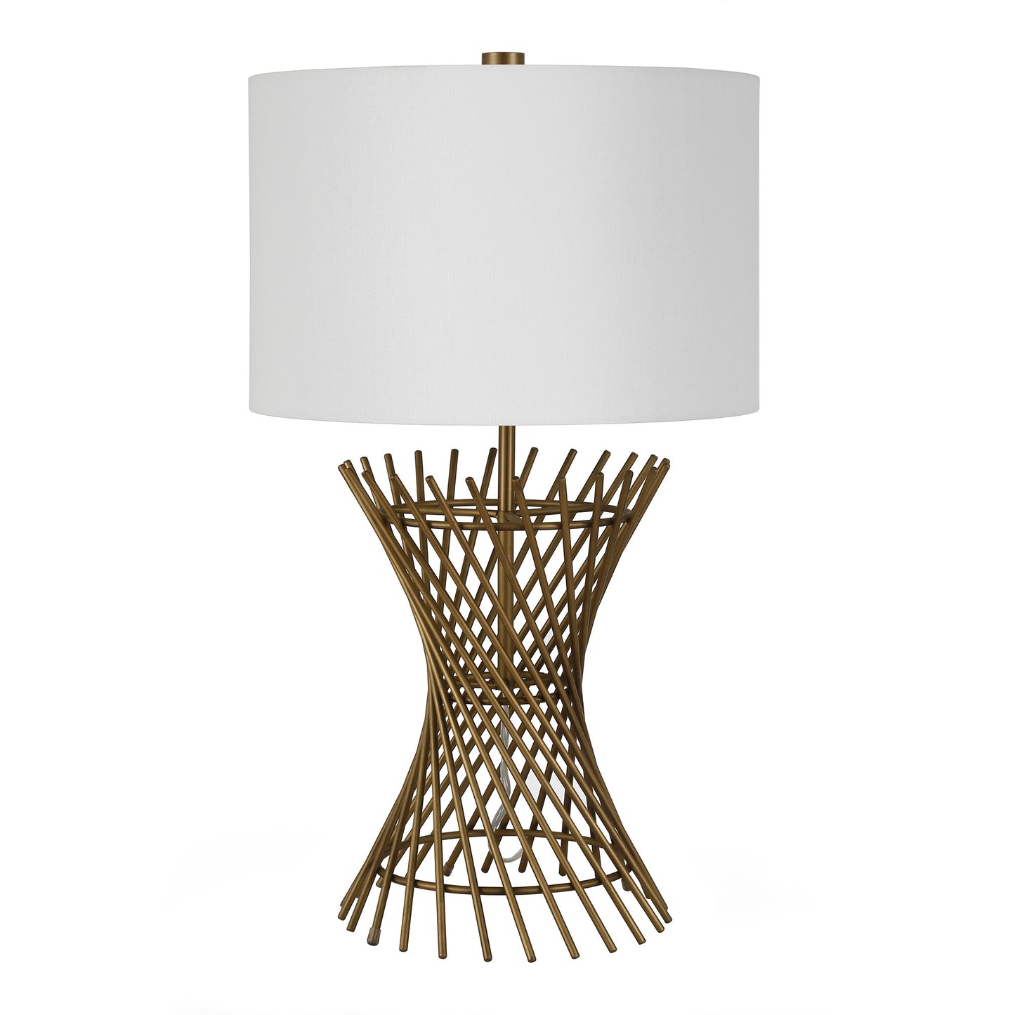 Brass Metal Adjustable Table Lamp With White Drum Shade By Homeroots | Table Lamps | Modishstore - 8