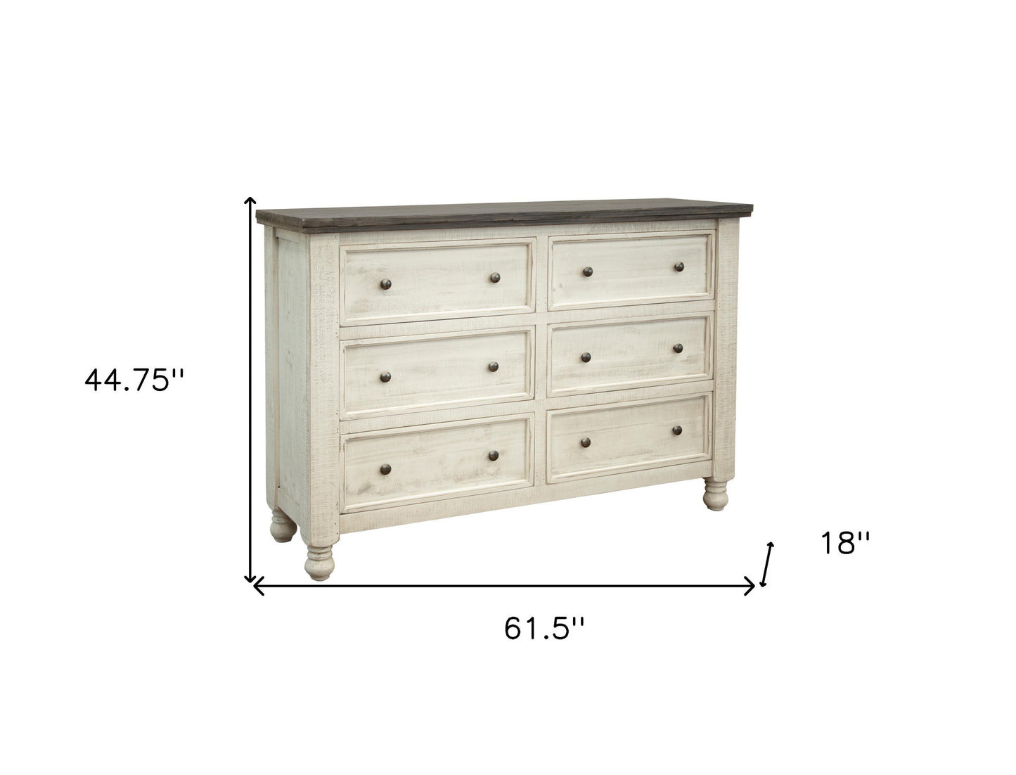 Gray and Ivory Solid Wood Six Drawer Double Dresser By Homeroots | Dressers | Modishstore - 3