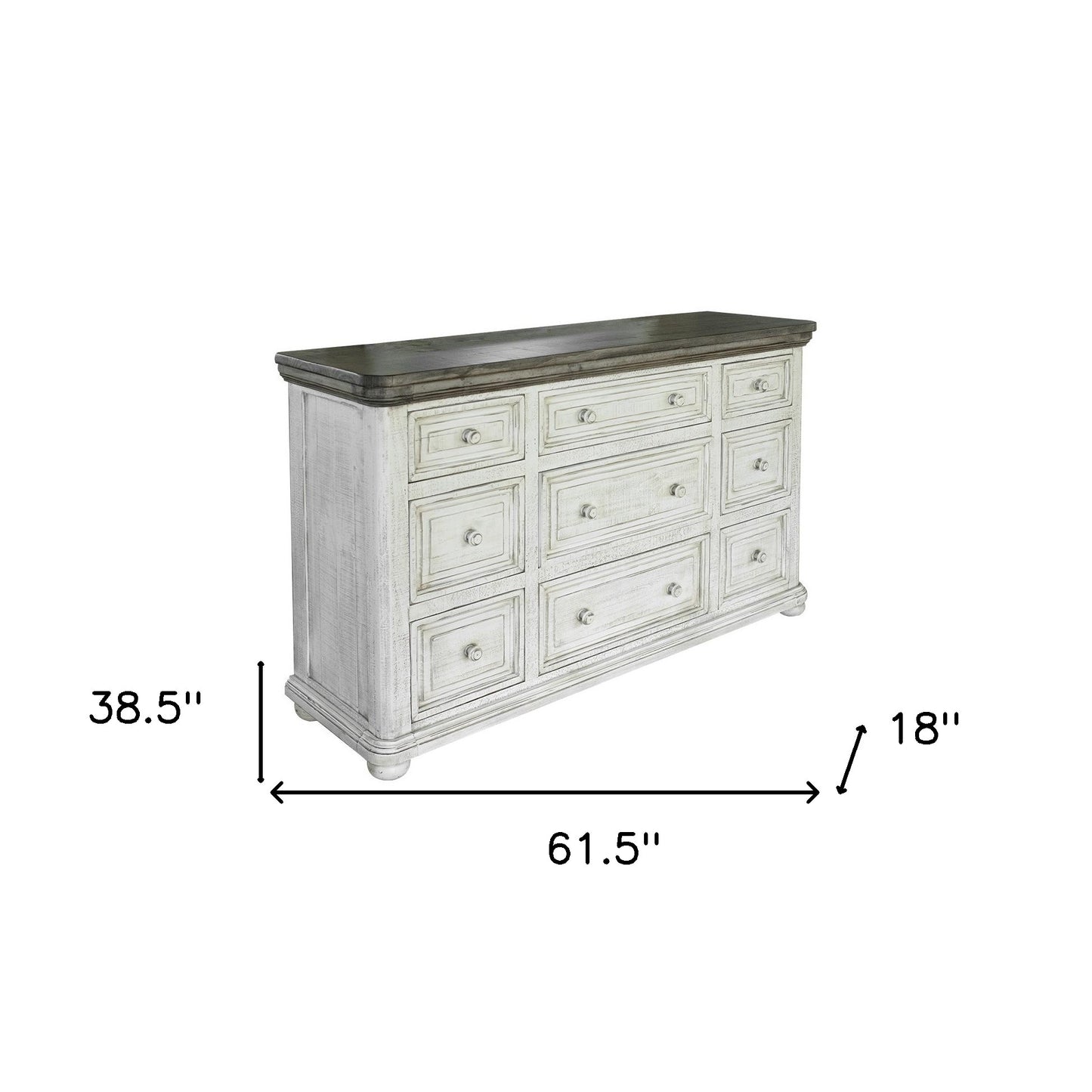 Gray and Ivory Solid Wood Nine Drawer Triple Dresser By Homeroots | Dressers | Modishstore - 5