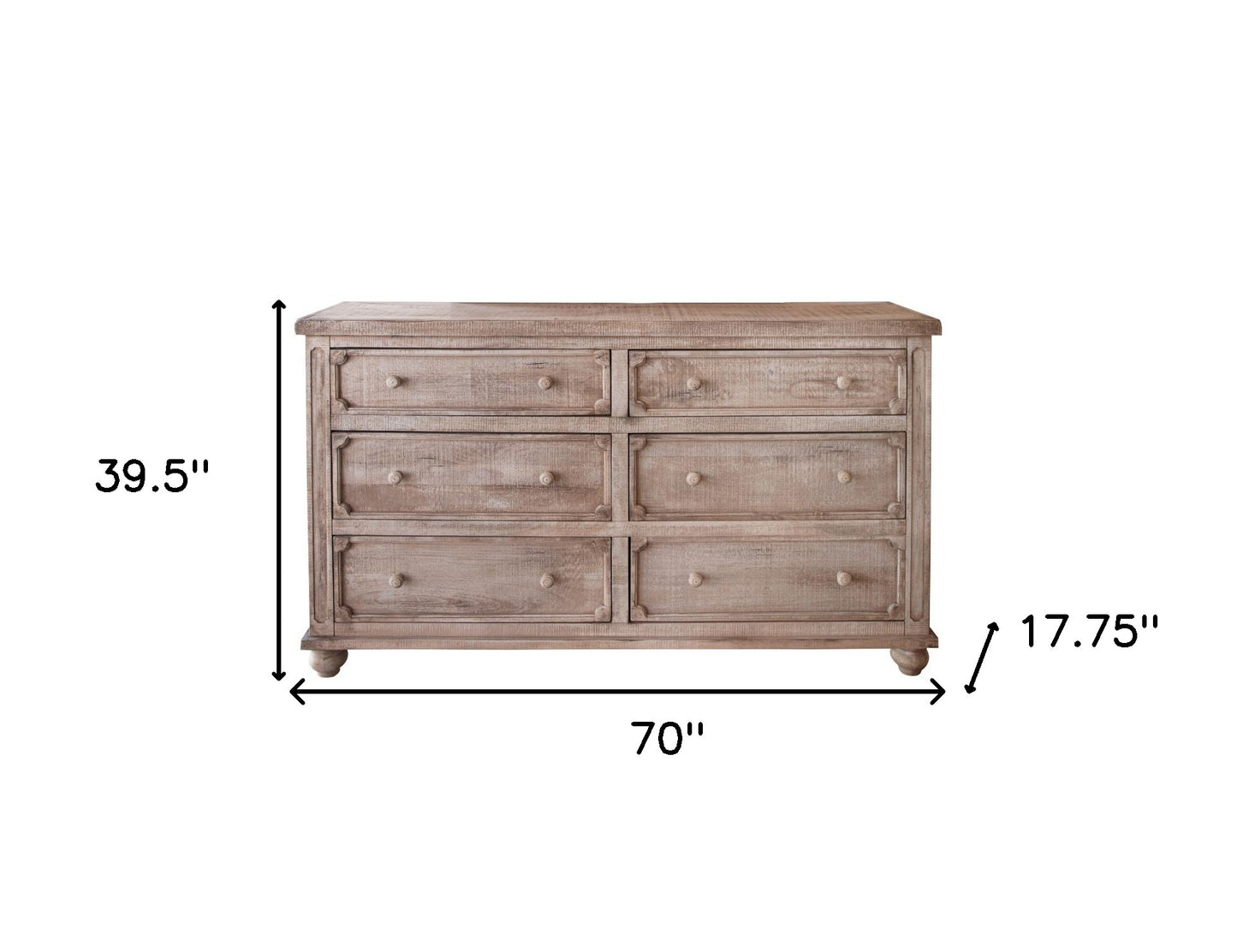 Natural Solid Wood Six Drawer Double Dresser By Homeroots | Dressers | Modishstore - 5