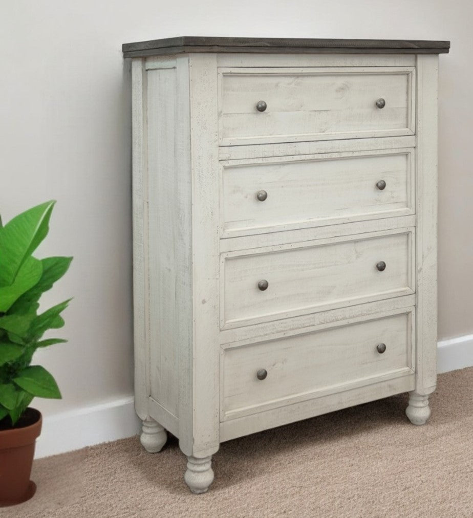 Gray and Ivory Solid Wood Four Drawer Chest By Homeroots | Dressers | Modishstore - 5