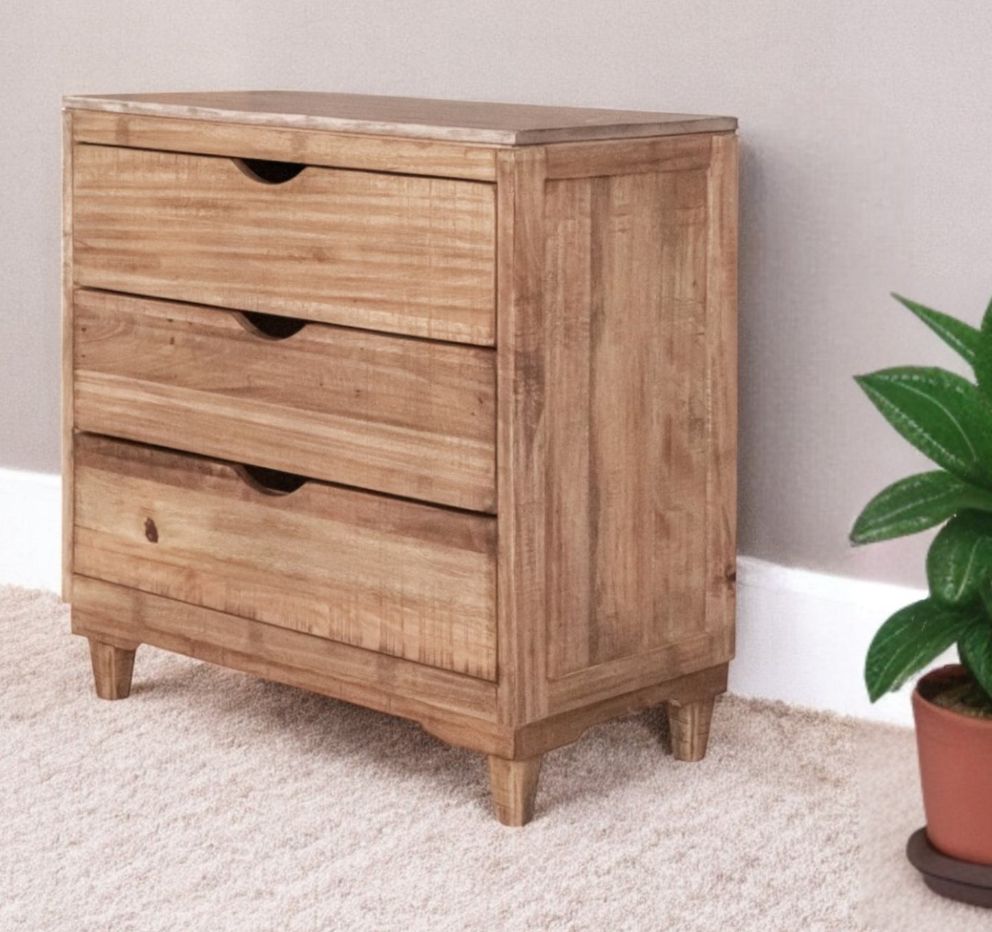 Natural Solid Wood Three Drawer Chest By Homeroots | Dressers | Modishstore - 5