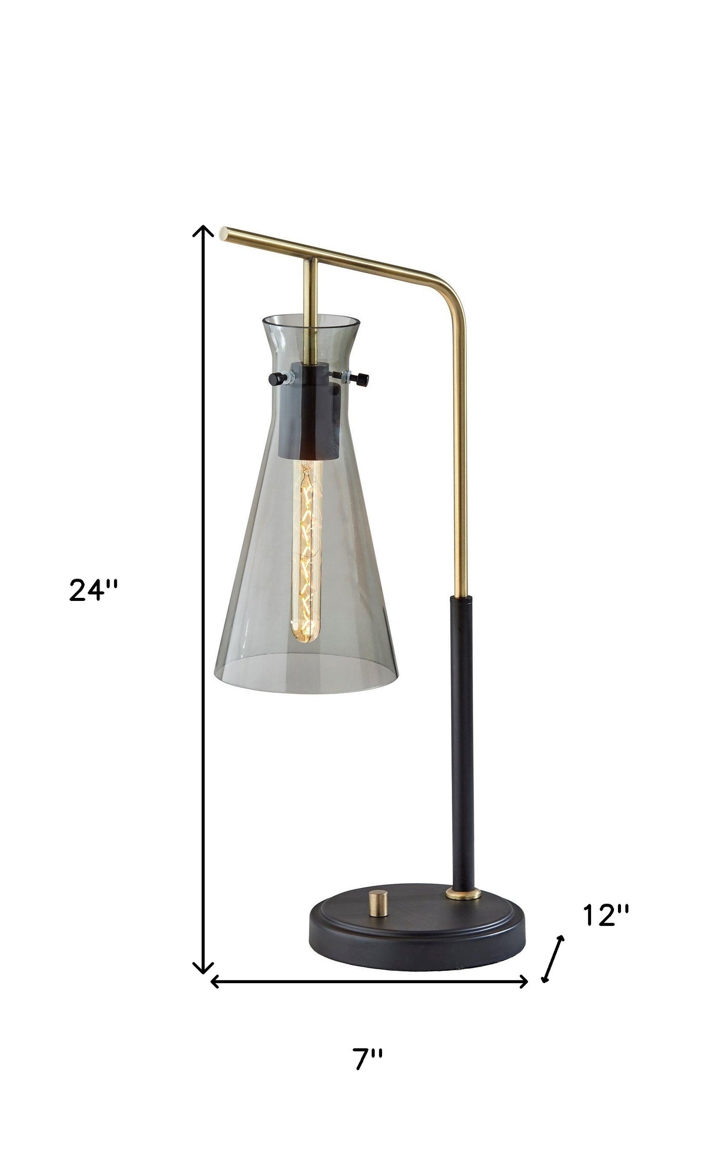Black and Gold Metal Desk Lamp With Light Gray Cone Shade By Homeroots | Table Lamps | Modishstore - 6