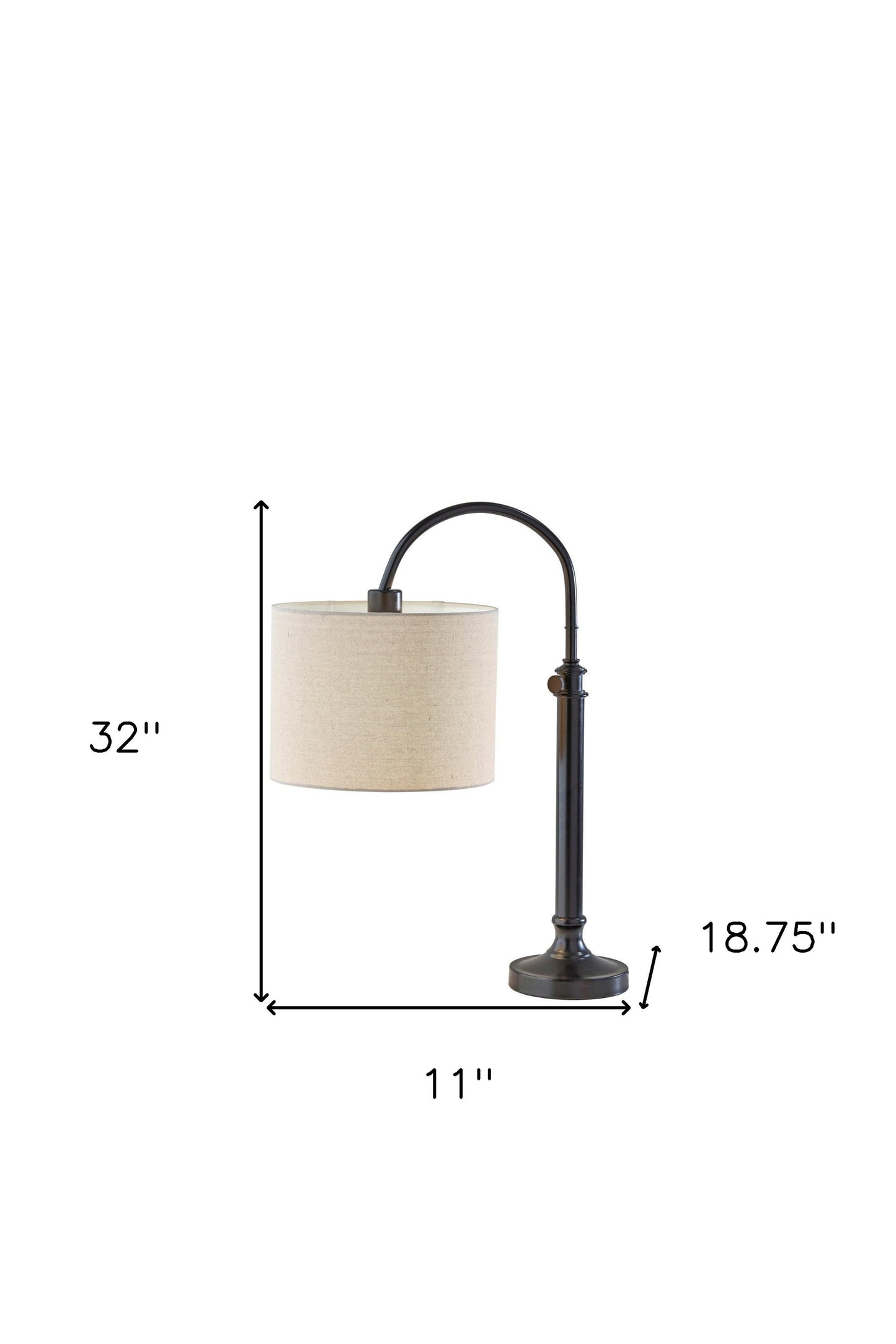 Black Metal Adjustable Arched Lamp With Beige Drum Shade By Homeroots | Table Lamps | Modishstore - 7