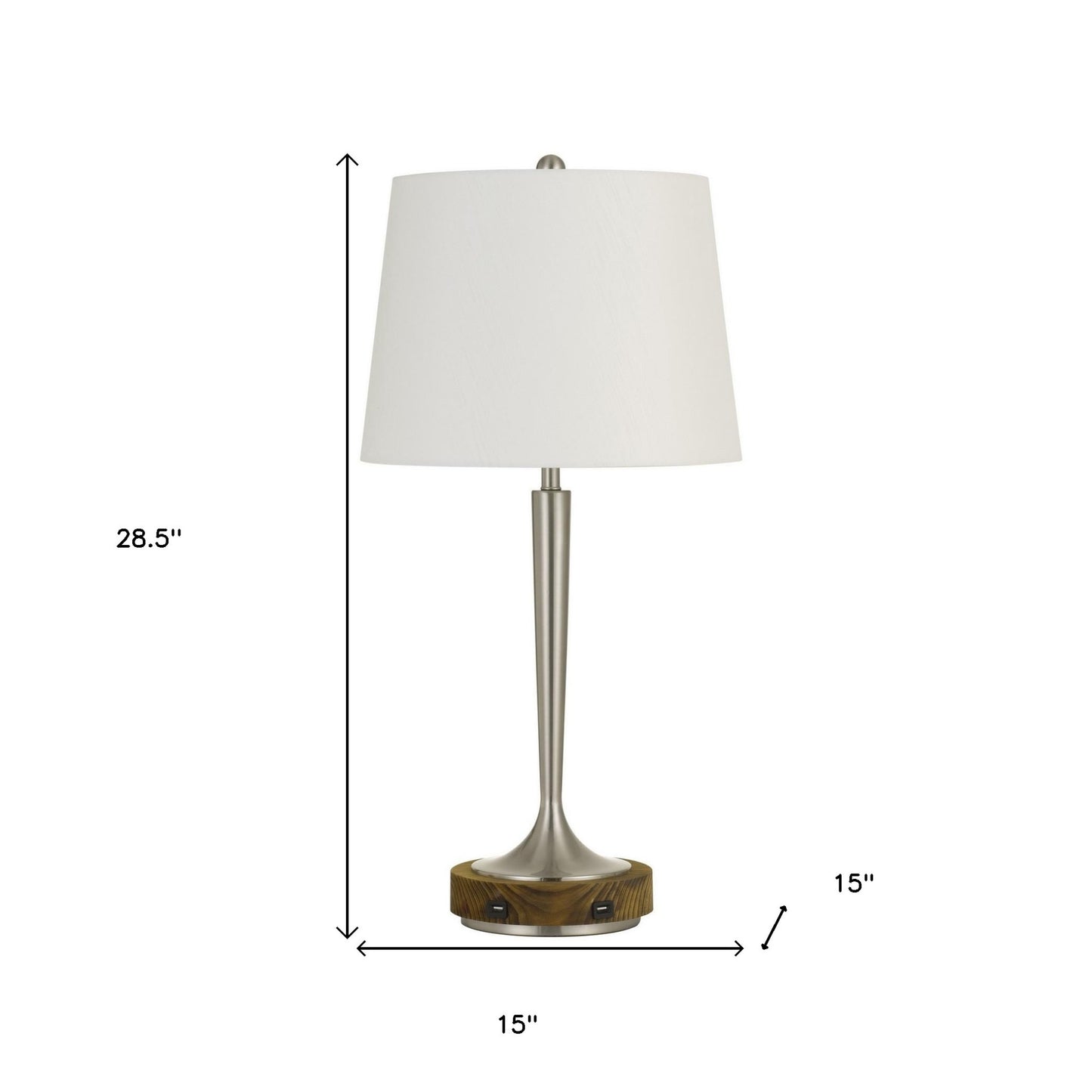 Black And Brown Wood And Metal Two Light USB Table Lamp With Beige And Black Shade By Homeroots | Table Lamps | Modishstore - 7