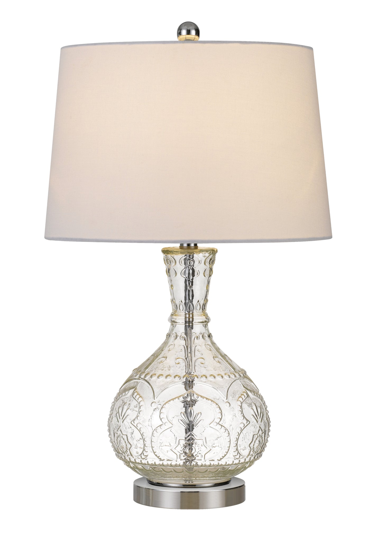 Clear Metal Round Table Lamp With White Shade By Homeroots | Table Lamps | Modishstore - 5