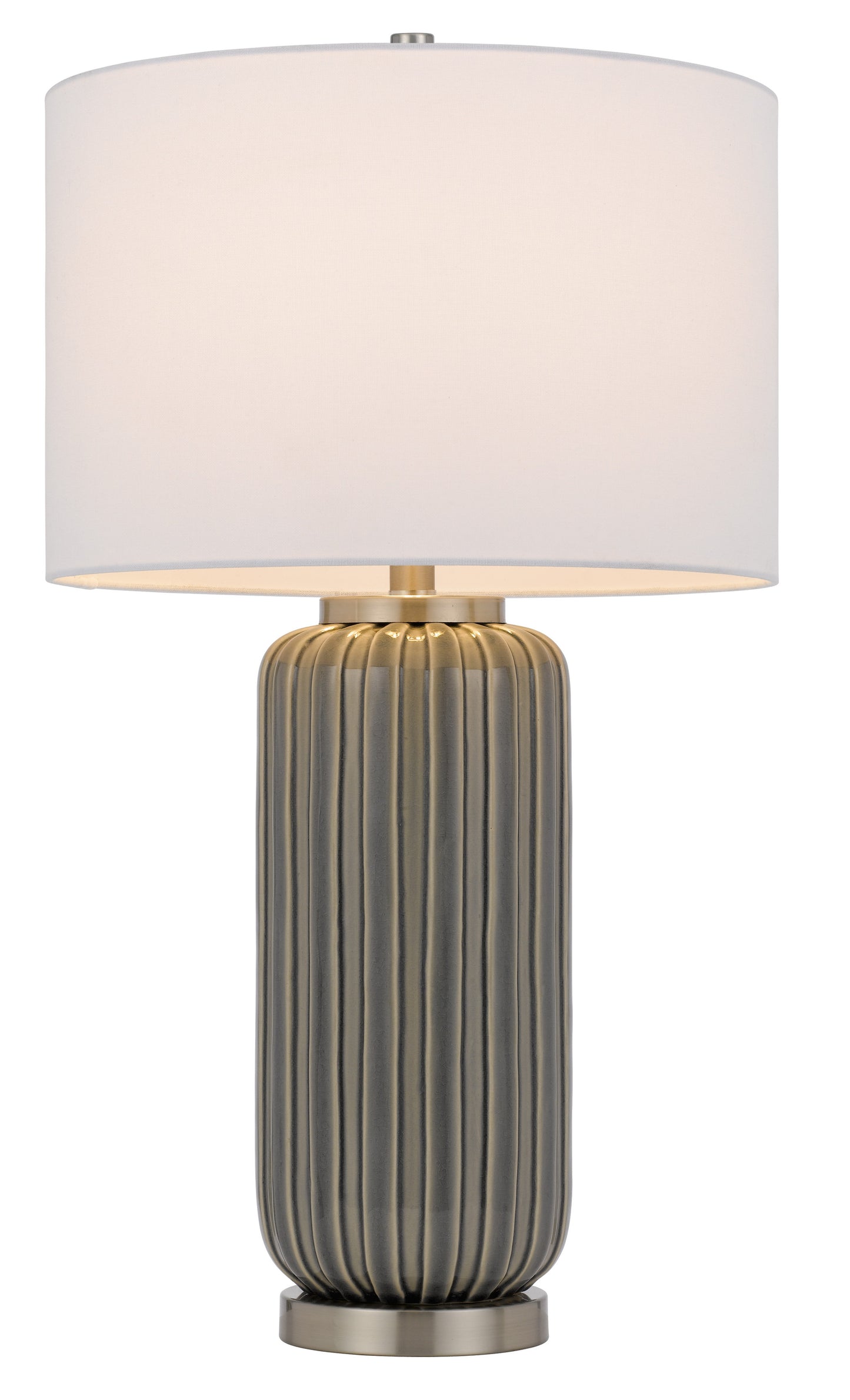 Gray Metal Cylinder Table Lamp With White Drum Shade By Homeroots | Table Lamps | Modishstore - 6