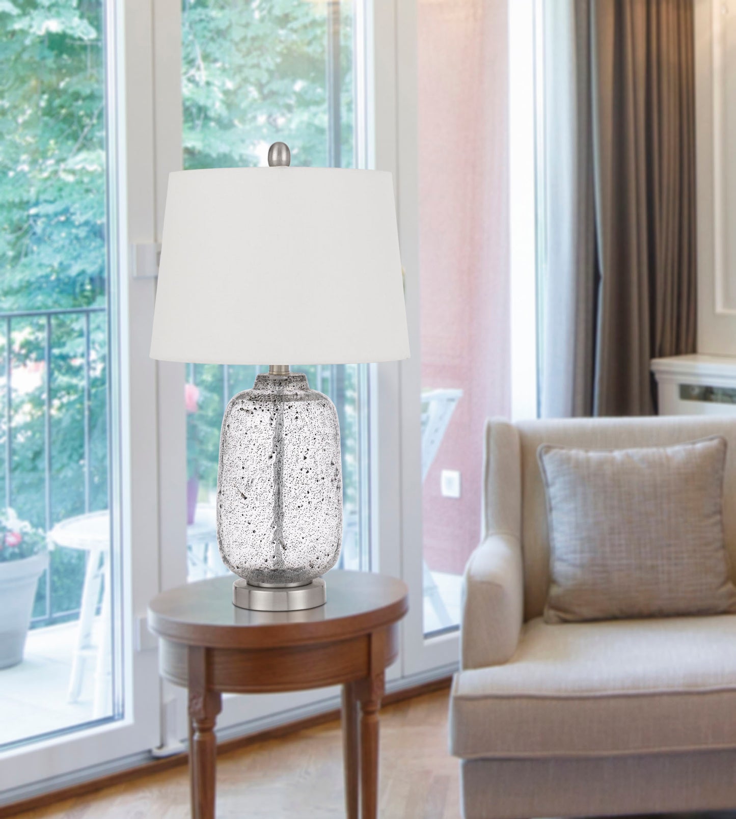 Stone Ceramic Round Table Lamp With White Empire Shade By Homeroots | Table Lamps | Modishstore - 6