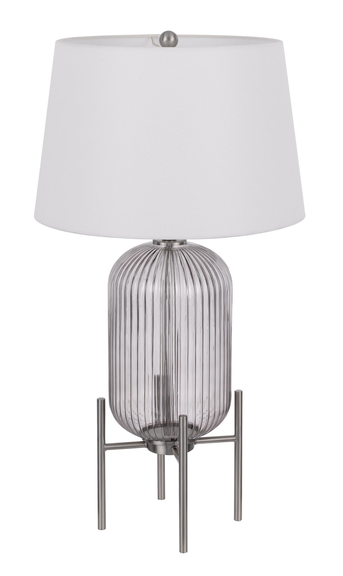 Nickel Glass Round Table Lamp With White Empire Shade By Homeroots | Table Lamps | Modishstore - 7