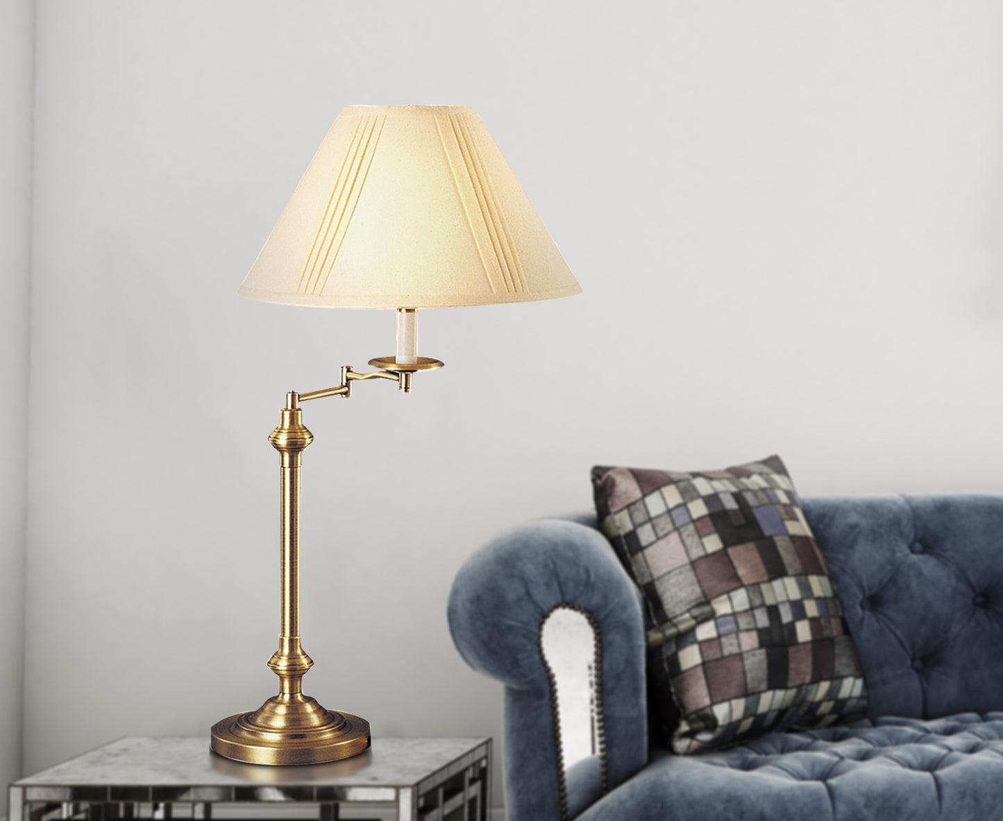 Bronze Metal Swing Arm Table Lamp With Off White Empire Shade By Homeroots | Table Lamps | Modishstore - 5