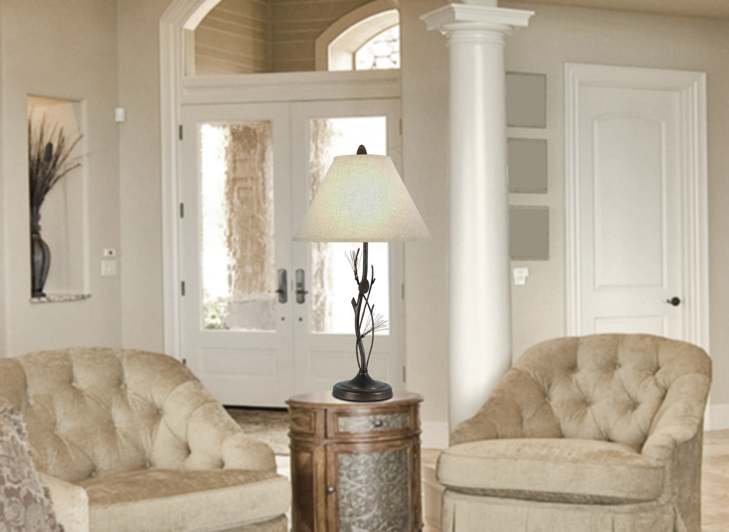 Rust Metal Table Lamp With Gray Empire Shade By Homeroots | Table Lamps | Modishstore - 5