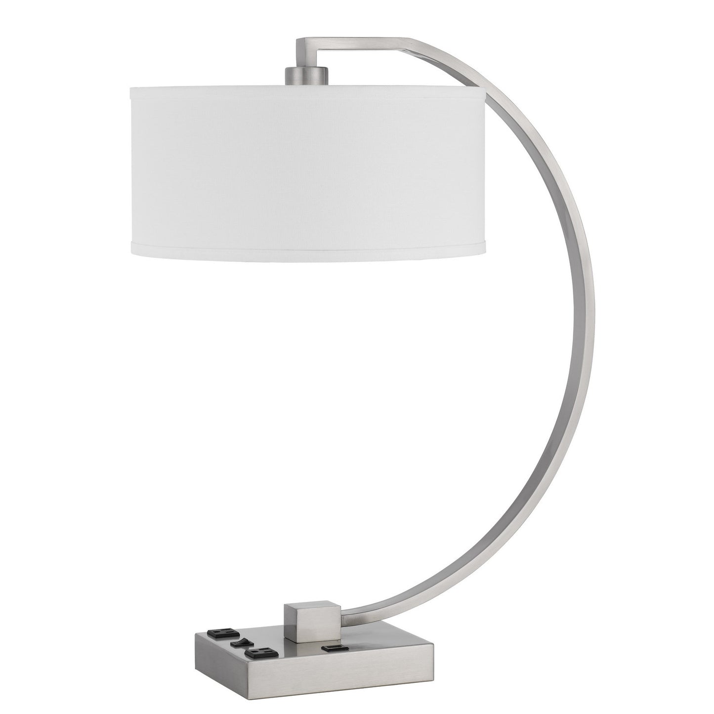 Nickel Metal Lantern Desk USB Table Lamp With White Shade By Homeroots | Table Lamps | Modishstore - 5