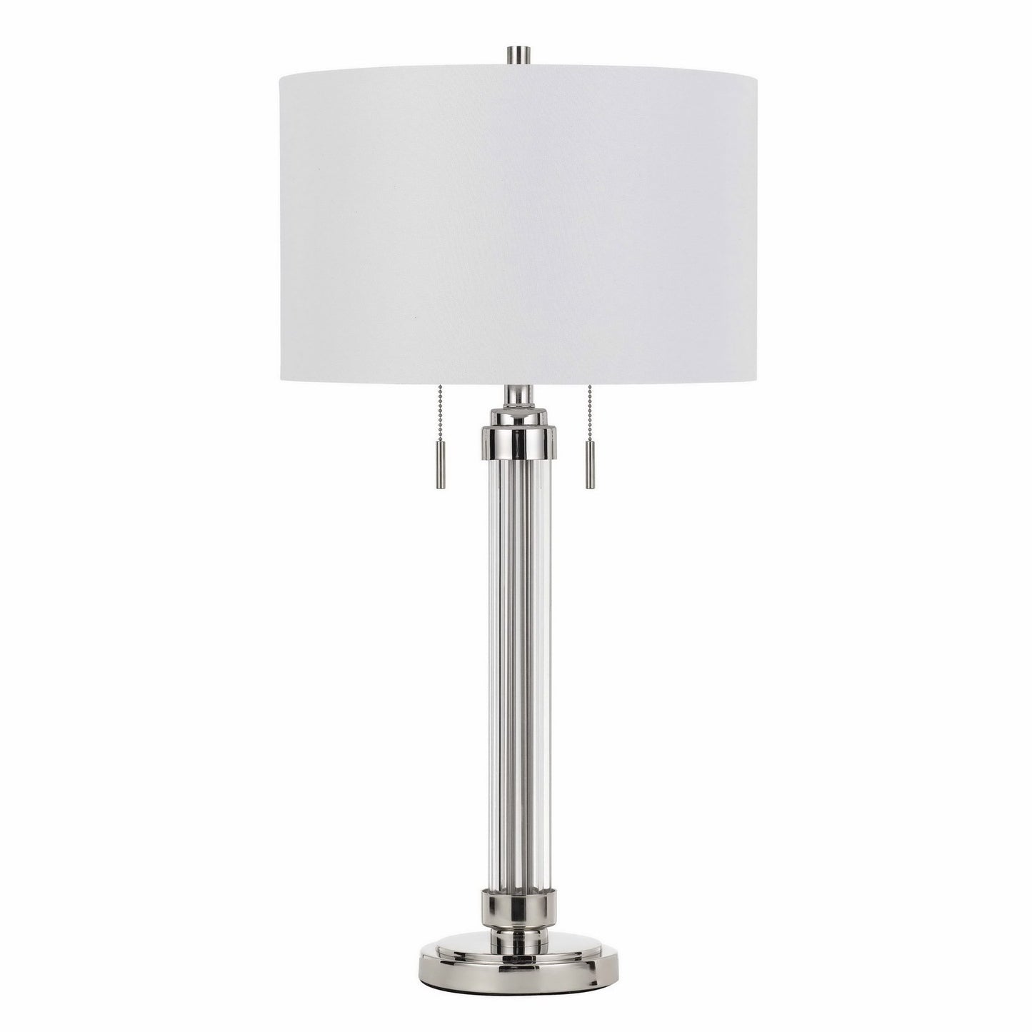Silver Metallic Metal Two Light Cylinder Table Lamp With White Drum Shade By Homeroots | Table Lamps | Modishstore - 5