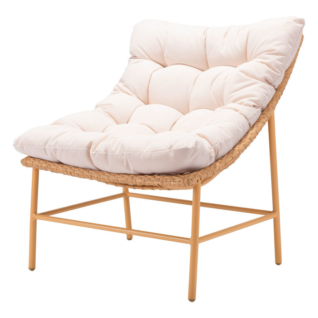 Beige and Brown Aluminum Indoor Outdoor Accent Chair with Beige Cushion By Homeroots | Outdoor Chairs | Modishstore - 8