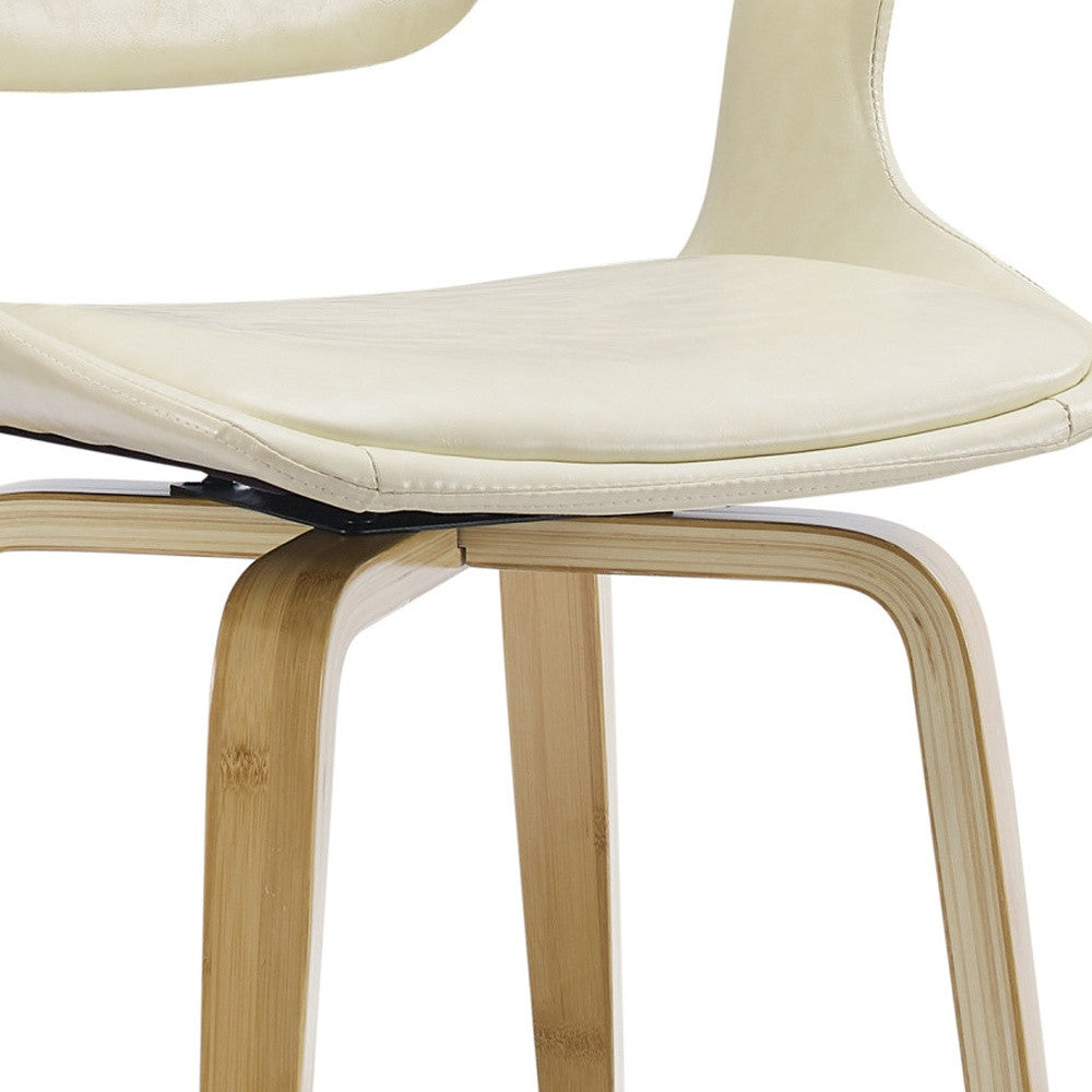 Off White And Natural Upholstered Faux Leather Dining Arm Chair By Homeroots | Dining Chairs | Modishstore - 6