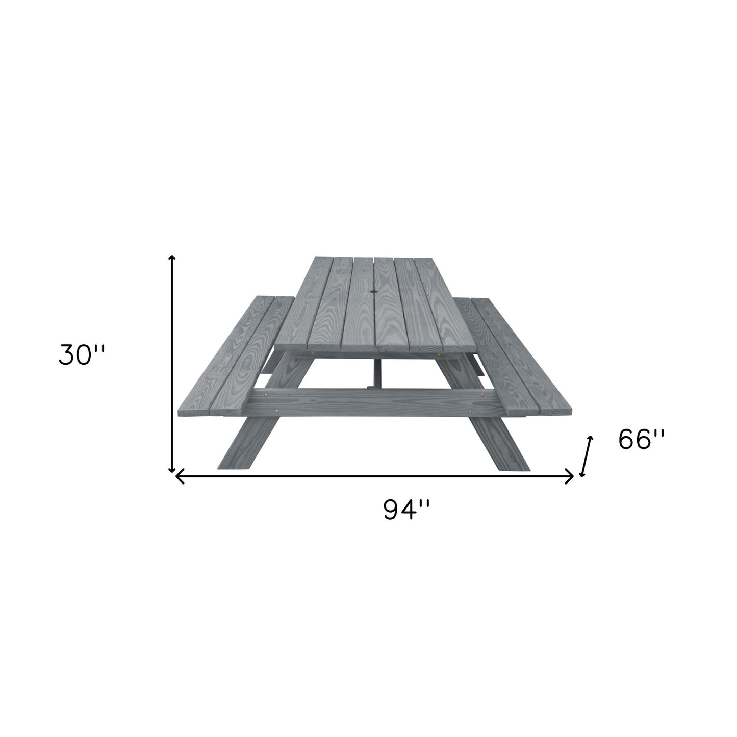 Gray Solid Wood Outdoor Picnic Table with Umbrella Hole By Homeroots | Outdoor Tables | Modishstore - 4