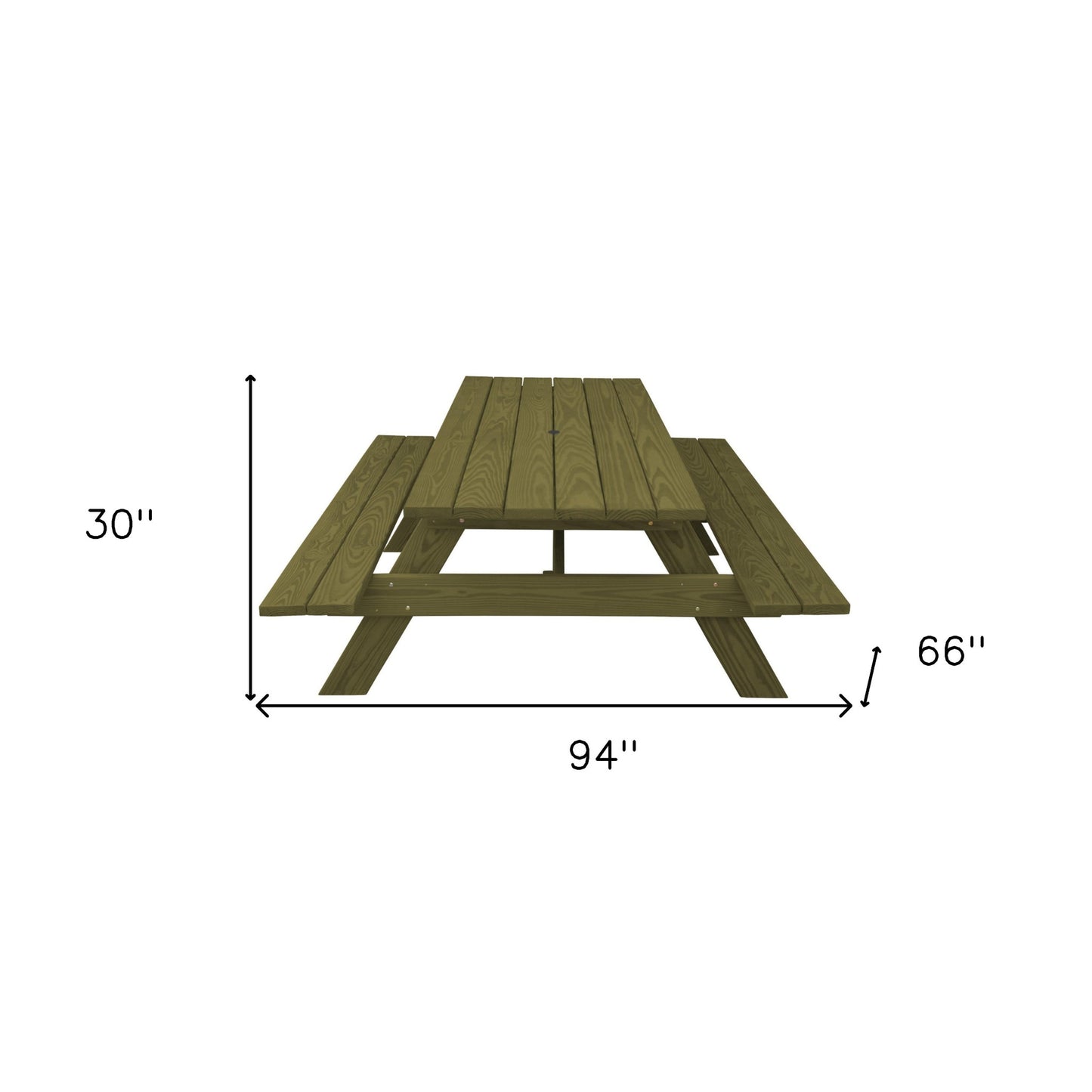 Green Solid Wood Outdoor Picnic Table with Umbrella Hole By Homeroots | Outdoor Tables | Modishstore - 5