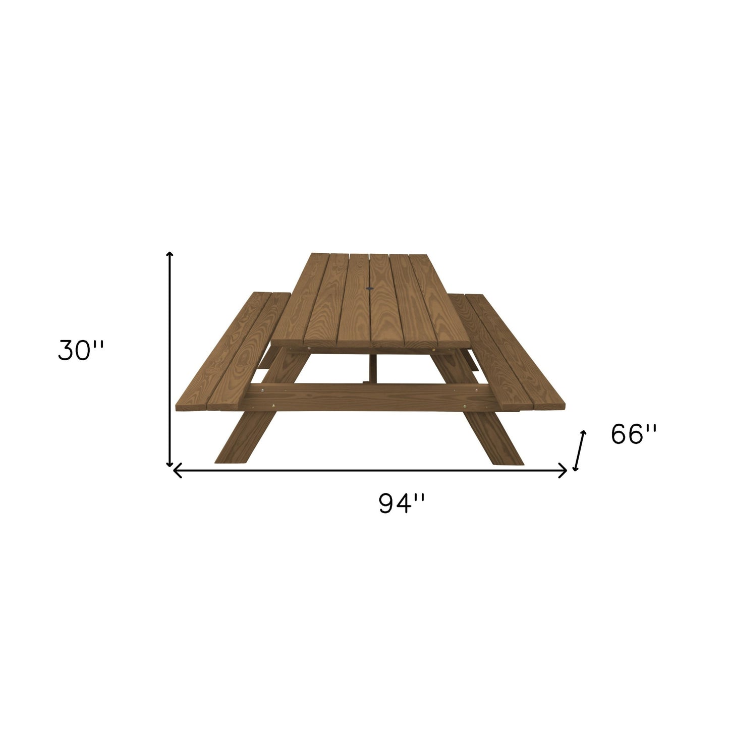 Wood Brown Solid Wood Outdoor Picnic Table with Umbrella Hole By Homeroots | Outdoor Tables | Modishstore - 4