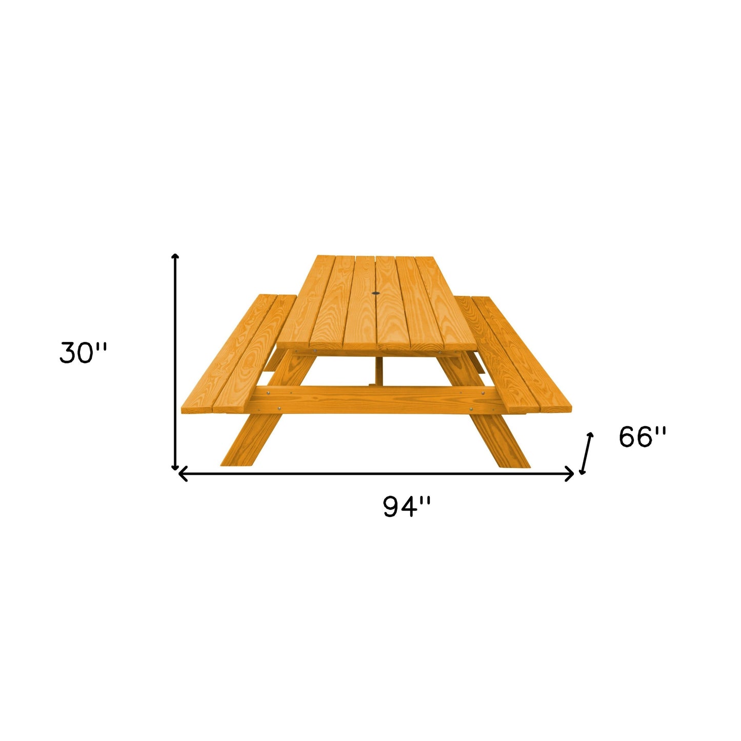 Natural Solid Wood Outdoor Picnic Table with Umbrella Hole By Homeroots | Outdoor Tables | Modishstore - 4