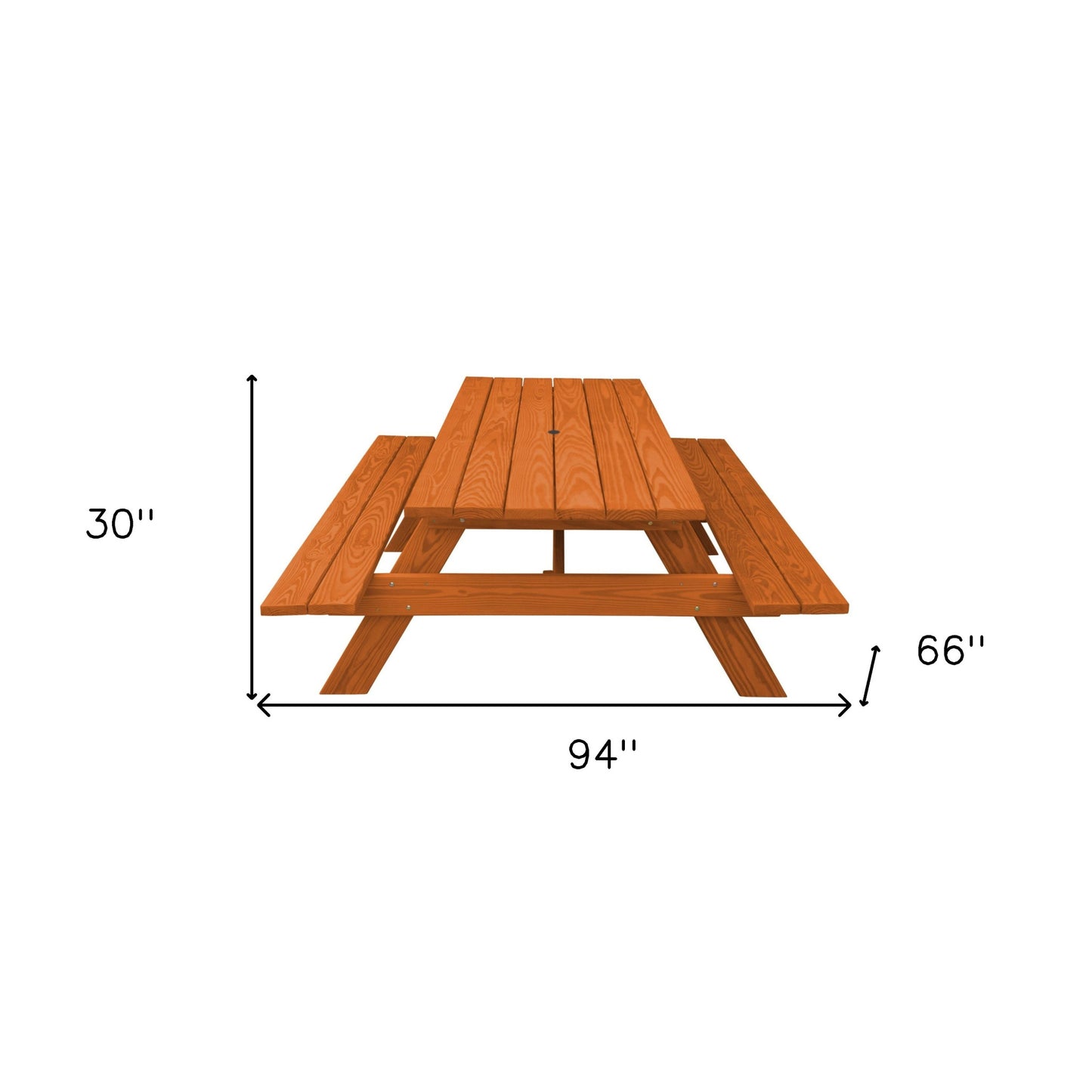 Redwood Solid Wood Outdoor Picnic Table with Umbrella Hole By Homeroots | Outdoor Tables | Modishstore - 5