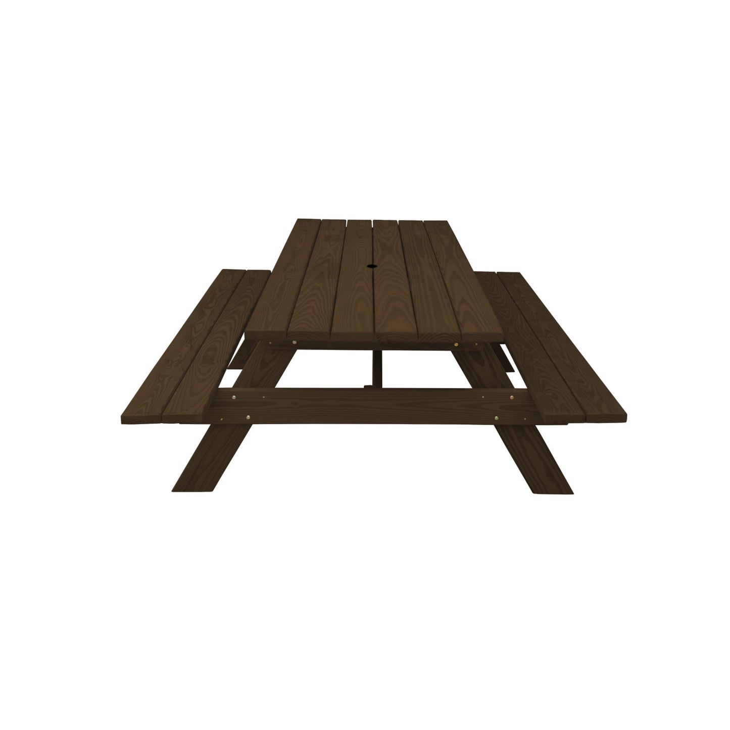 Dark Brown Solid Wood Outdoor Picnic Table with Umbrella Hole By Homeroots | Outdoor Tables | Modishstore - 4