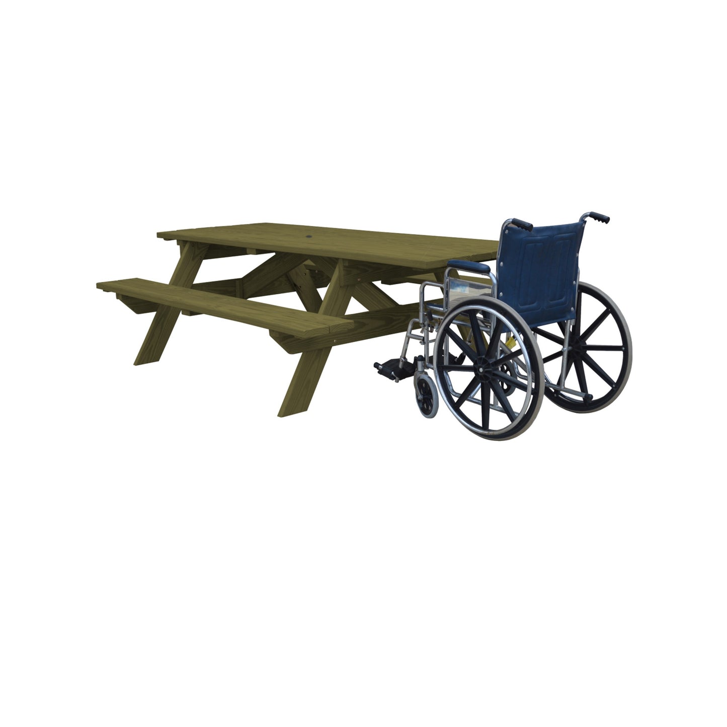 Green Solid Wood Outdoor Picnic Table Umbrella Hole By Homeroots | Outdoor Dining Sets | Modishstore - 5