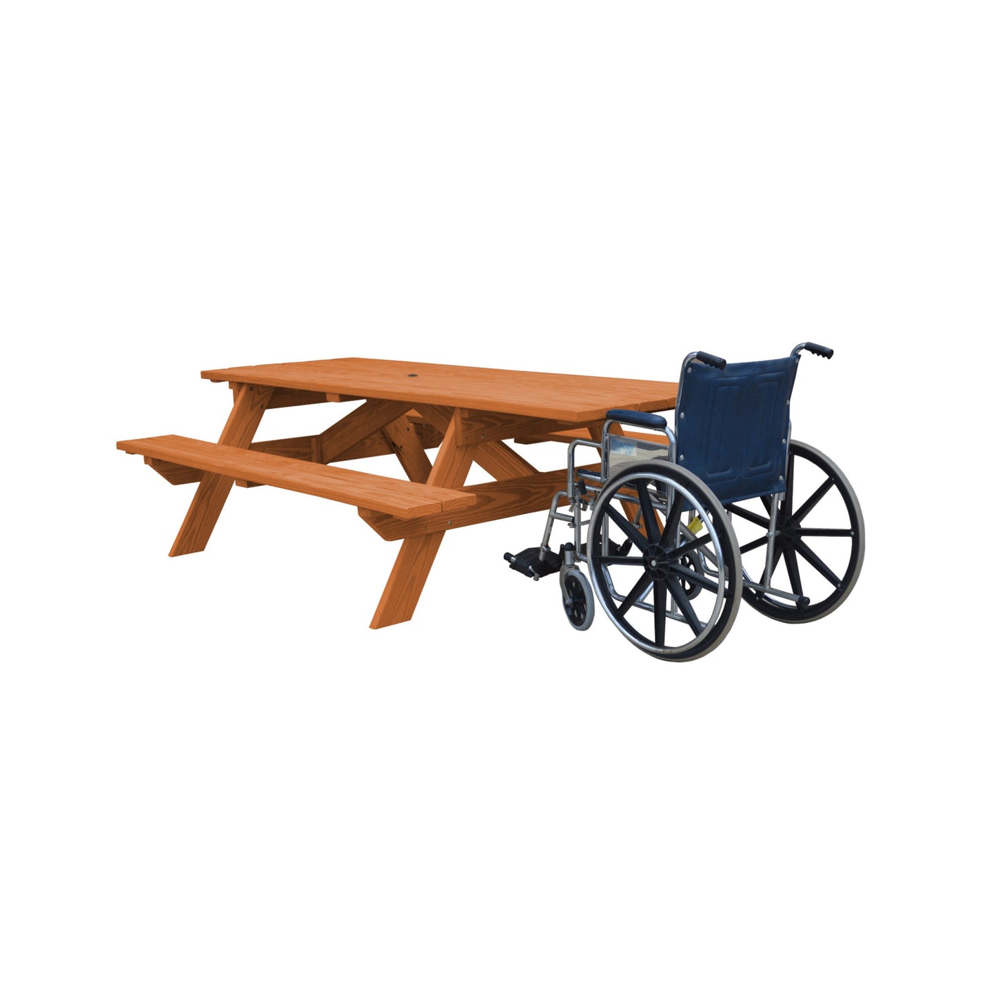 Cedar Chest Solid Wood Outdoor Picnic Table Umbrella Hole By Homeroots | Outdoor Dining Sets | Modishstore - 5